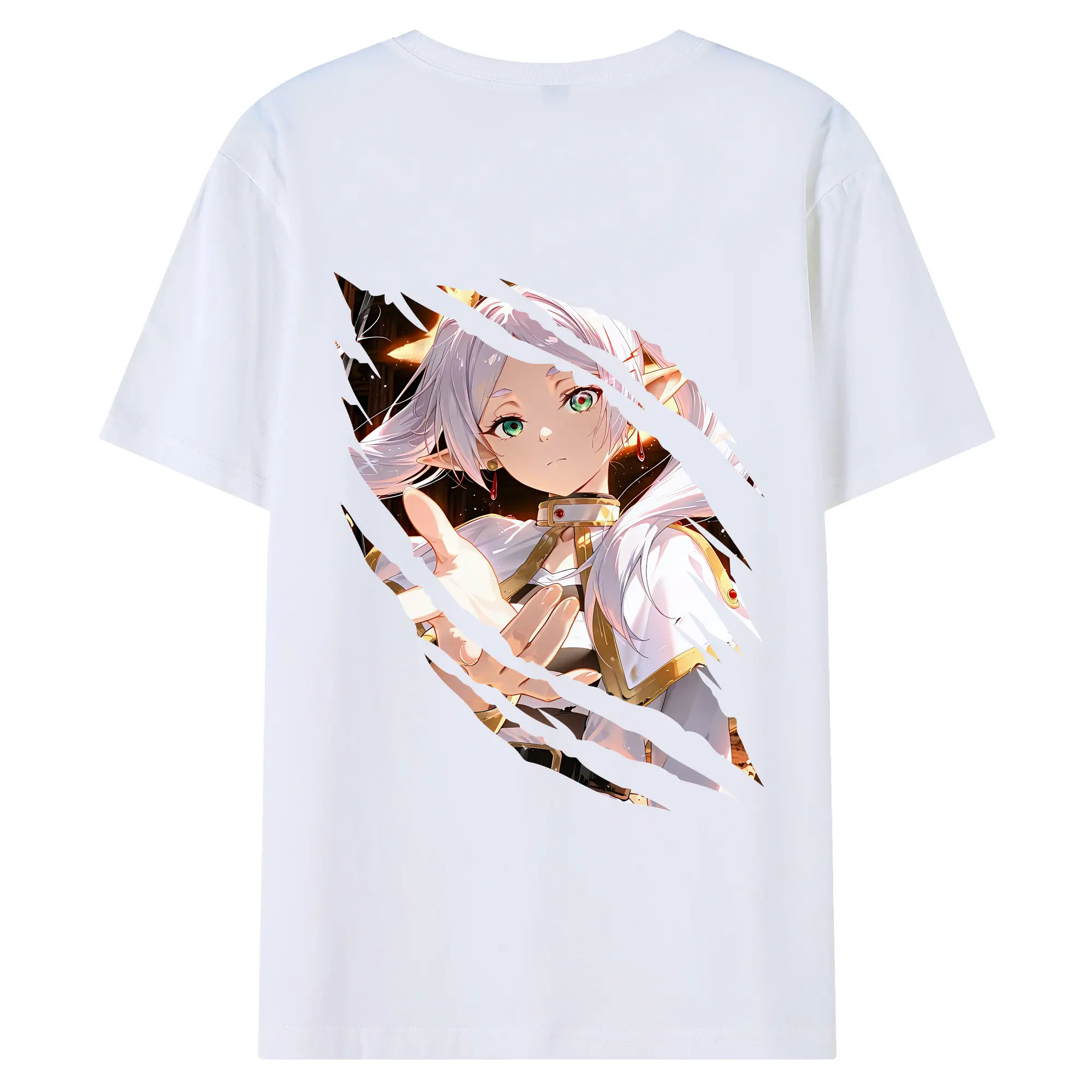 葬送のフリーレン（Frieren） グッズ,フリーレン（Frieren） - 綿100％ 半袖Tシャツ ・ バックプリント ・ 快適 通気性 ・ 日常使い 散歩 スポーツ用