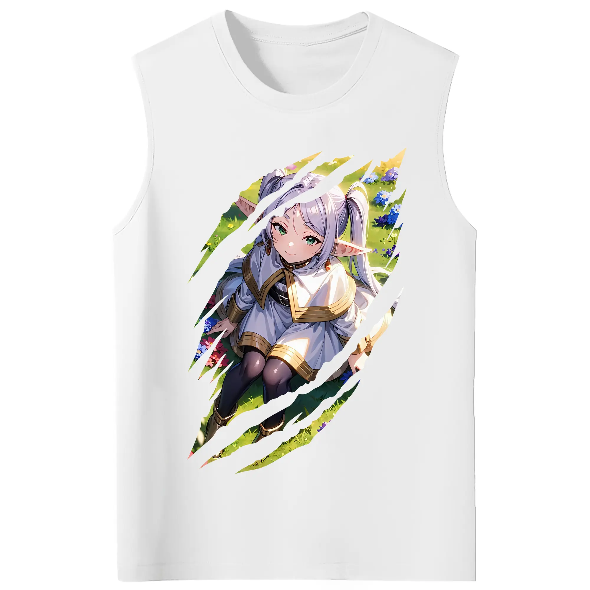 葬送のフリーレン（Frieren） グッズ,フリーレン（Frieren） - コットン100％ タンクトップ ・ フロントプリント ・ タイトフィット ・ 快適 通気性 ・ スポーツ カジュアル 散歩用