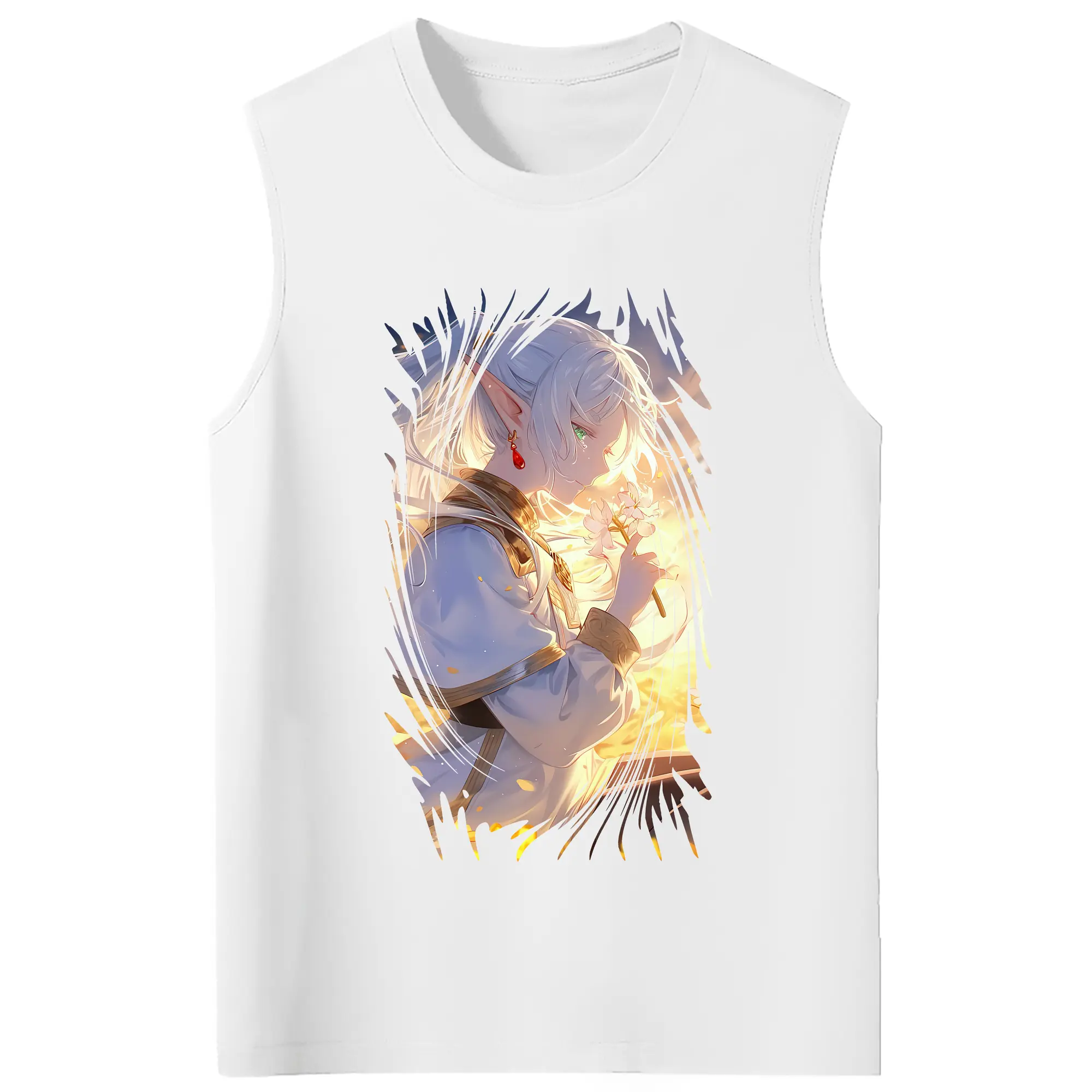 葬送のフリーレン（Frieren） グッズ,フリーレン（Frieren） - コットン100％ タンクトップ ・ フロントプリント ・ タイトフィット ・ 快適 通気性 ・ スポーツ カジュアル 散歩用