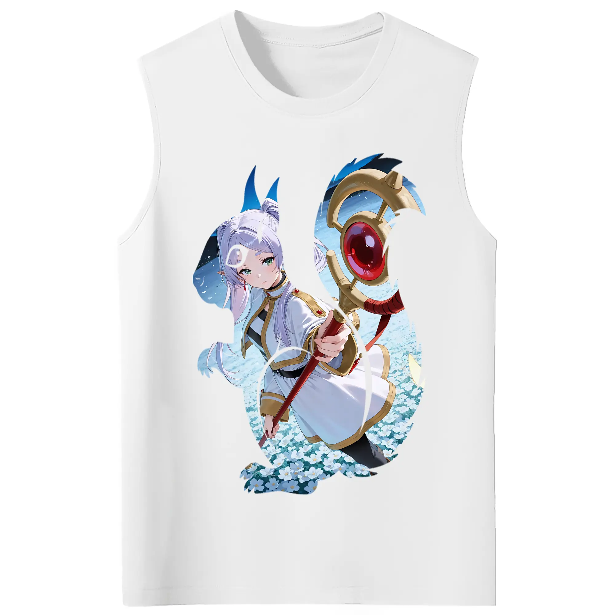 葬送のフリーレン（Frieren） グッズ,フリーレン（Frieren） - コットン100％ タンクトップ ・ フロントプリント ・ タイトフィット ・ 快適 通気性 ・ スポーツ カジュアル 散歩用