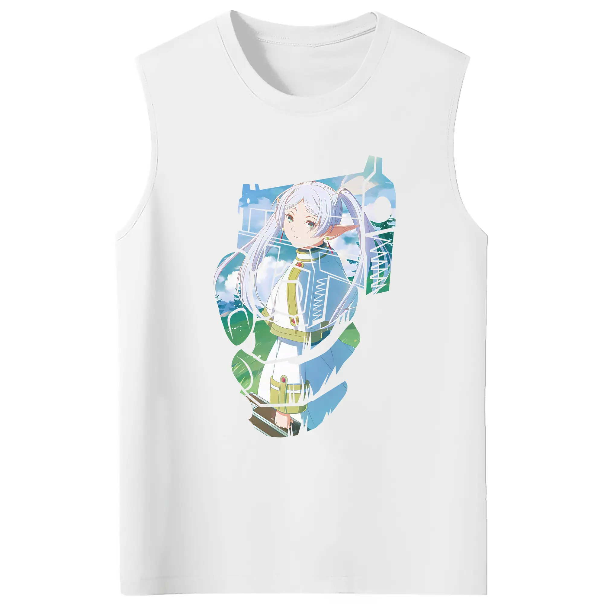 葬送のフリーレン（Frieren） グッズ,フリーレン（Frieren） - コットン100％ タンクトップ ・ フロントプリント ・ タイトフィット ・ 快適 通気性 ・ スポーツ カジュアル 散歩用