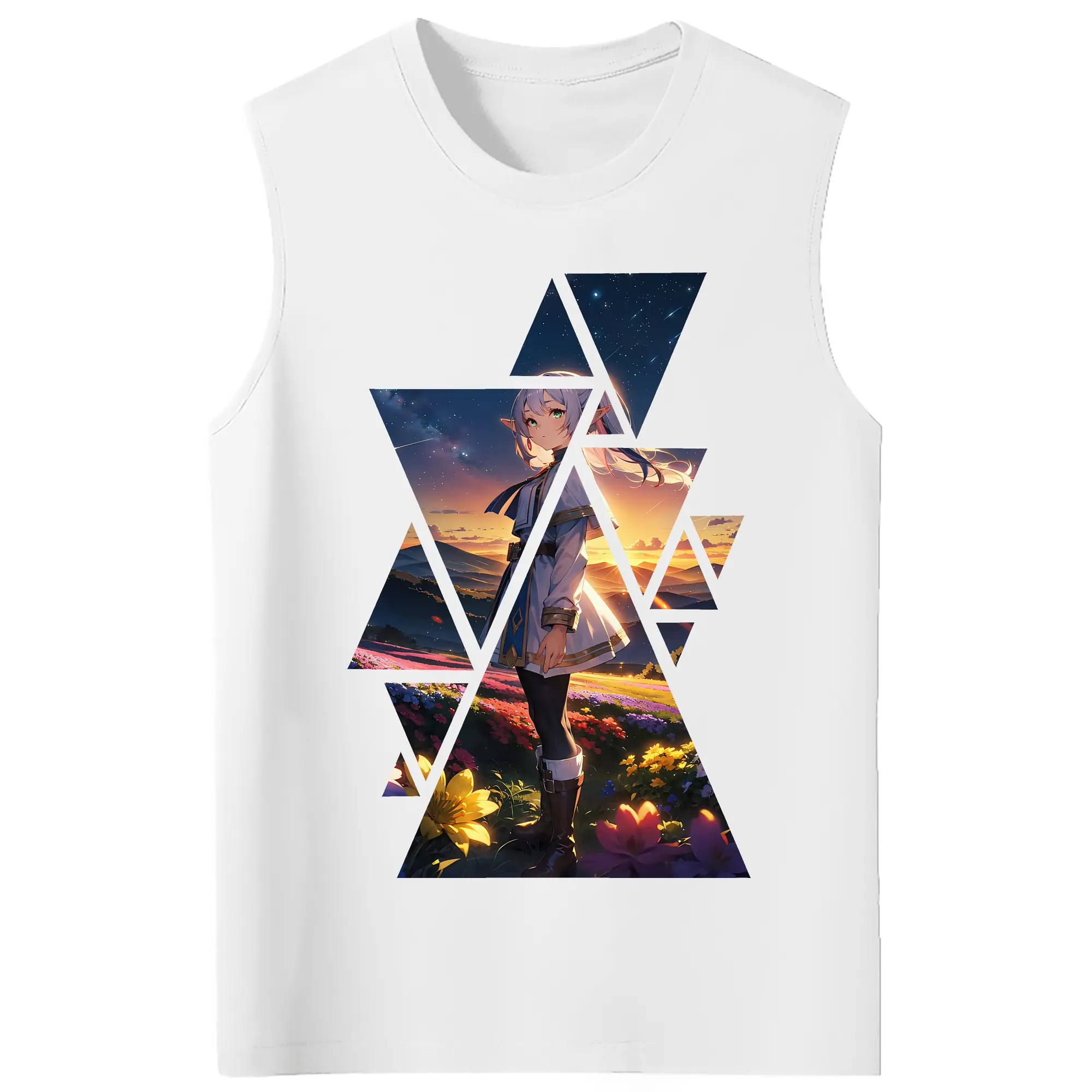 葬送のフリーレン（Frieren） グッズ,フリーレン（Frieren） - コットン100％ タンクトップ ・ フロントプリント ・ タイトフィット ・ 快適 通気性 ・ スポーツ カジュアル 散歩用