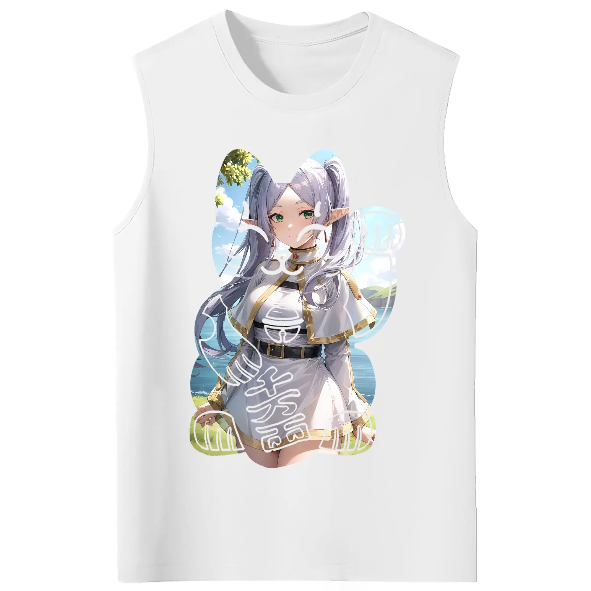 葬送のフリーレン（Frieren） グッズ,フリーレン（Frieren） - コットン100％ タンクトップ ・ フロントプリント ・ タイトフィット ・ 快適 通気性 ・ スポーツ カジュアル 散歩用