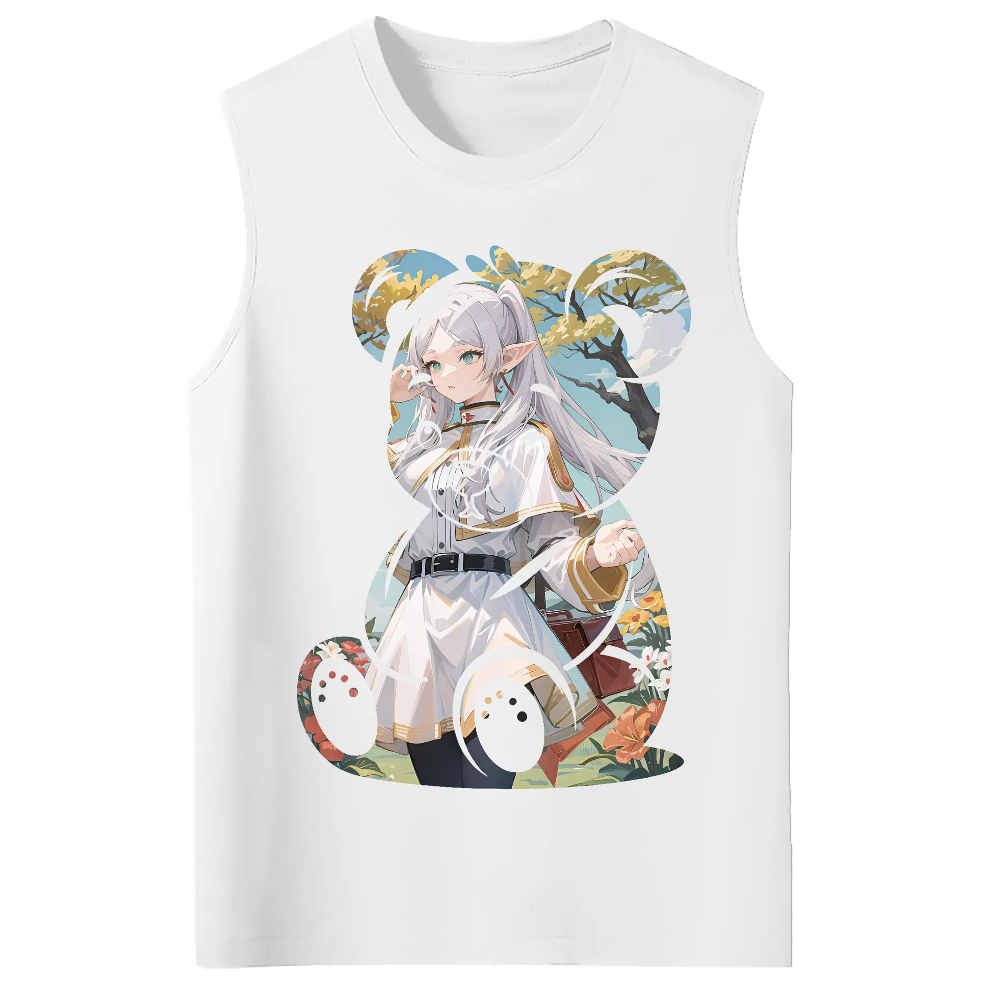 葬送のフリーレン（Frieren） グッズ,フリーレン（Frieren） - コットン100％ タンクトップ ・ フロントプリント ・ タイトフィット ・ 快適 通気性 ・ スポーツ カジュアル 散歩用