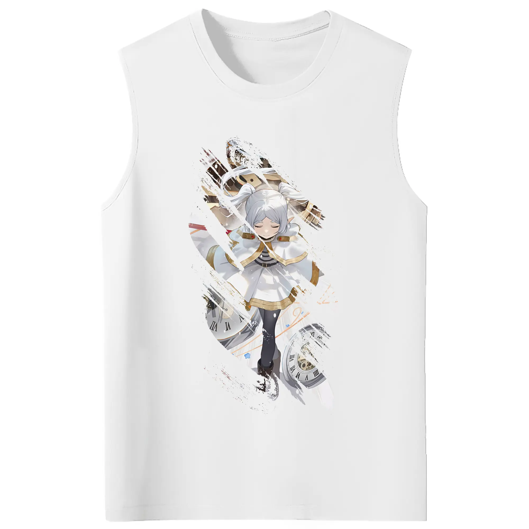 葬送のフリーレン（Frieren） グッズ,フリーレン（Frieren） - コットン100％ タンクトップ ・ フロントプリント ・ タイトフィット ・ 快適 通気性 ・ スポーツ カジュアル 散歩用