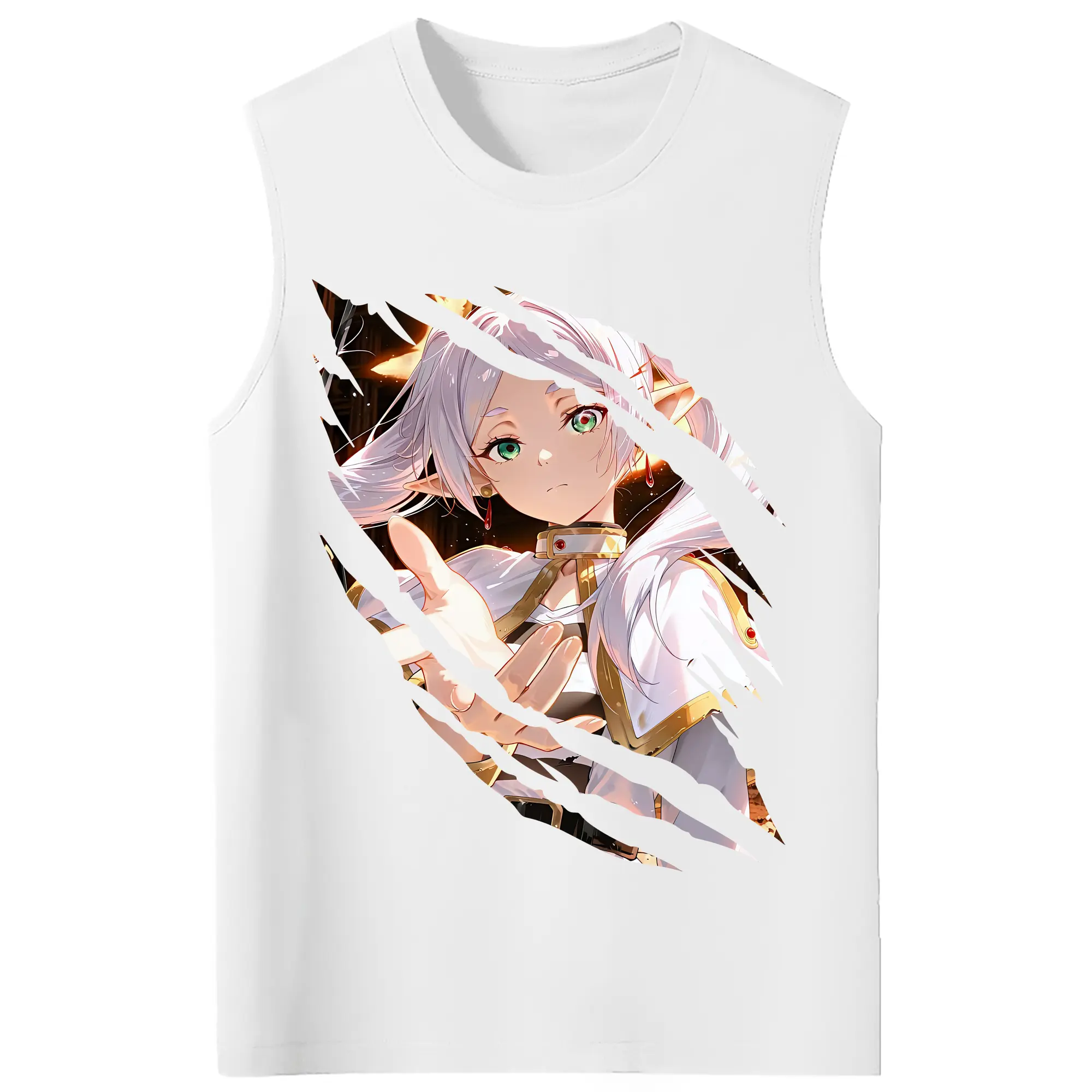 葬送のフリーレン（Frieren） グッズ,フリーレン（Frieren） - コットン100％ タンクトップ ・ フロントプリント ・ タイトフィット ・ 快適 通気性 ・ スポーツ カジュアル 散歩用