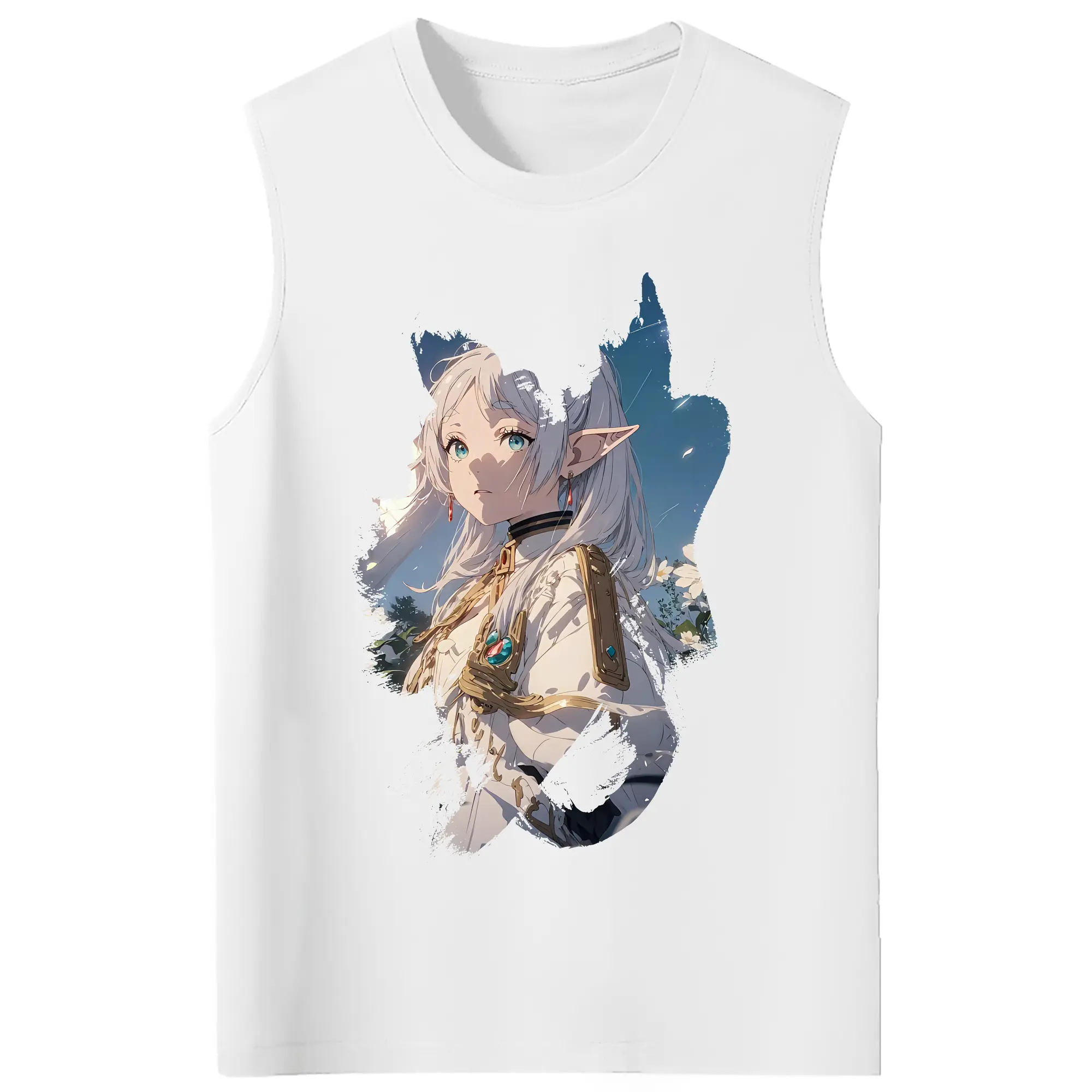葬送のフリーレン（Frieren） グッズ,フリーレン（Frieren） - コットン100％ タンクトップ ・ フロントプリント ・ タイトフィット ・ 快適 通気性 ・ スポーツ カジュアル 散歩用