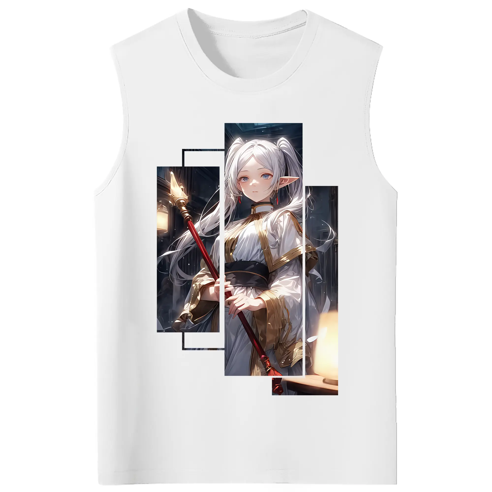 葬送のフリーレン（Frieren） グッズ,フリーレン（Frieren） - コットン100％ タンクトップ ・ フロントプリント ・ タイトフィット ・ 快適 通気性 ・ スポーツ カジュアル 散歩用