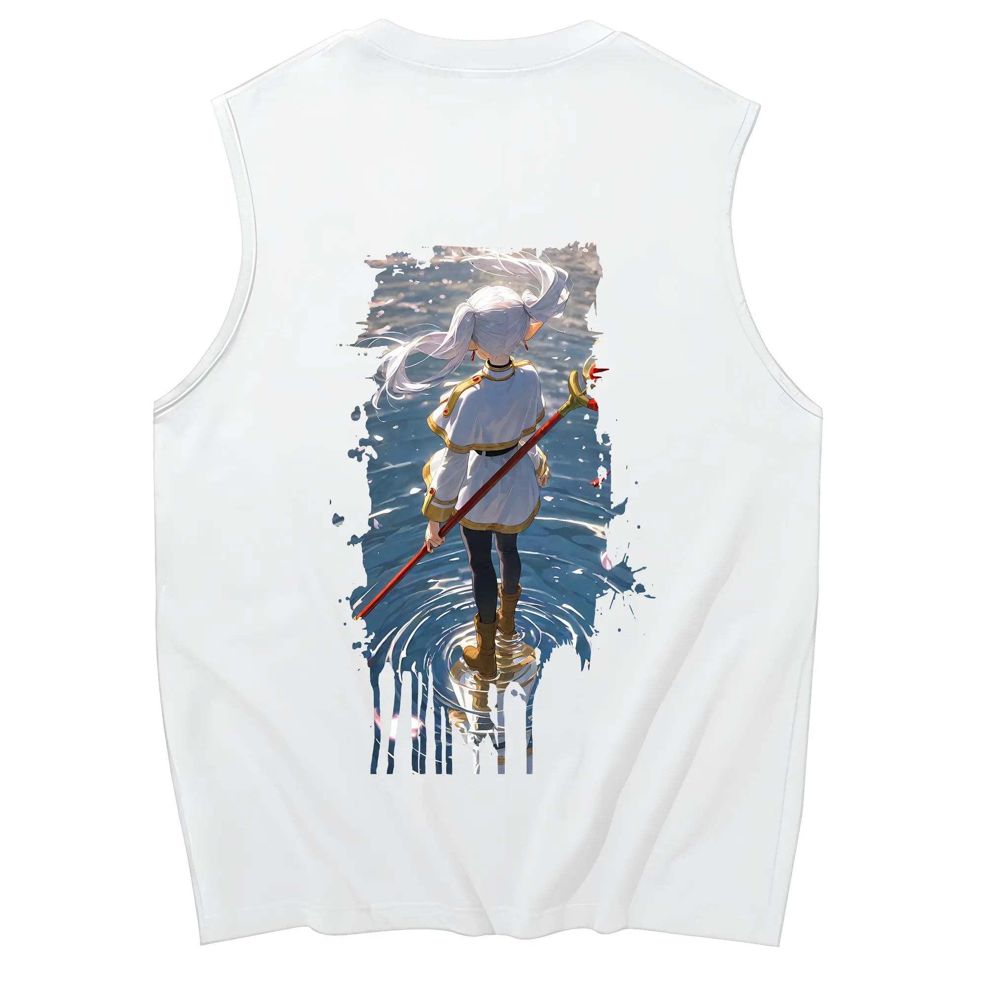 葬送のフリーレン（Frieren） グッズ,フリーレン（Frieren） - コットン100％ タンクトップ ・ 背面プリント ・ タイトシルエット ・ 快適 通気性 ・ スポーツ カジュアル 散歩用