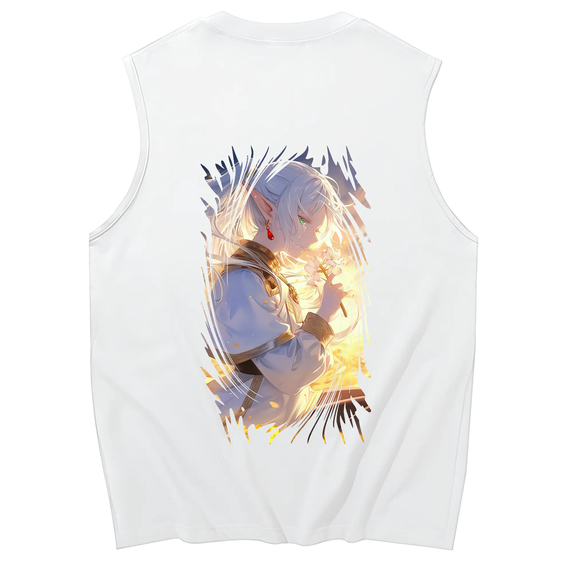 葬送のフリーレン（Frieren） グッズ,フリーレン（Frieren） - コットン100％ タンクトップ ・ 背面プリント ・ タイトシルエット ・ 快適 通気性 ・ スポーツ カジュアル 散歩用