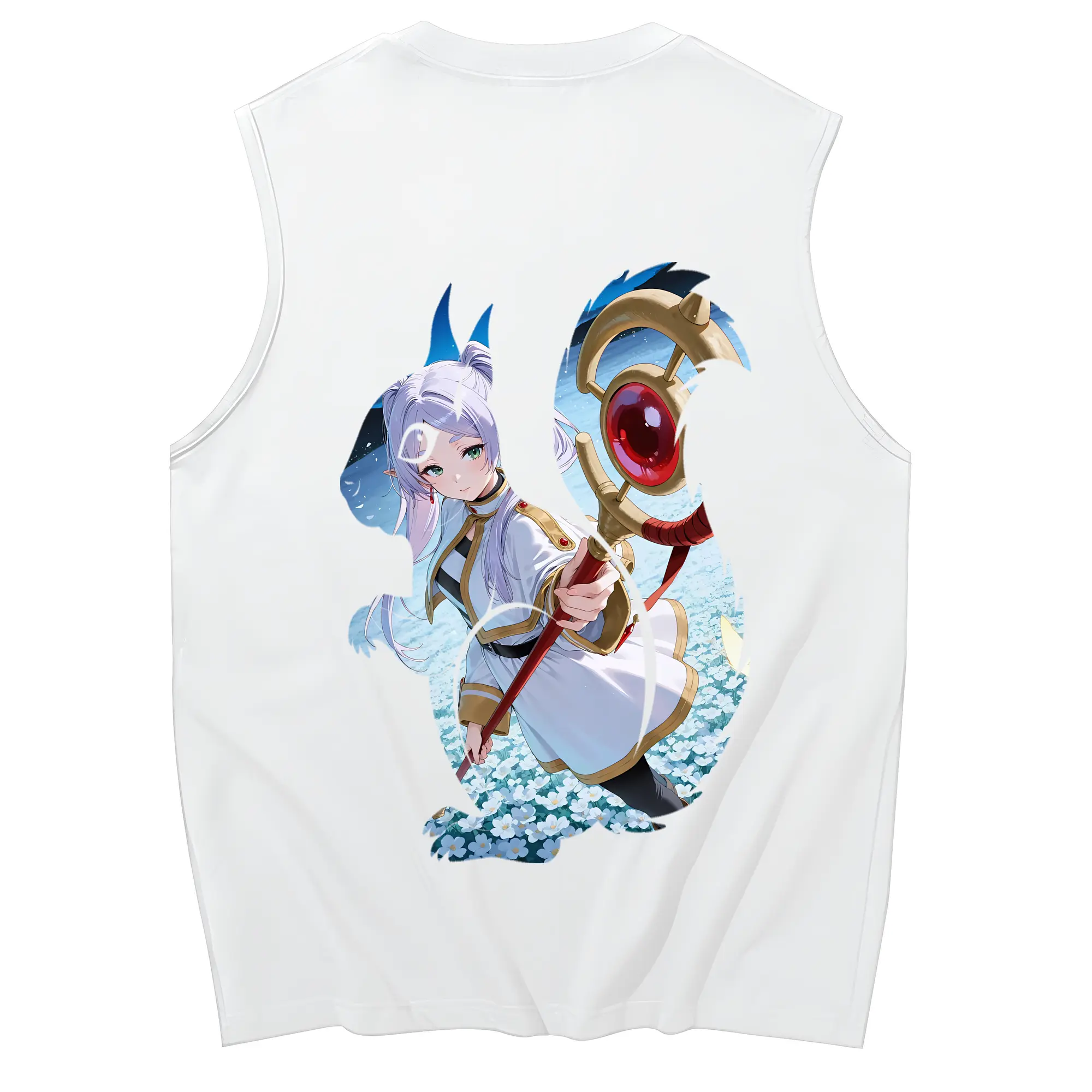 葬送のフリーレン（Frieren） グッズ,フリーレン（Frieren） - コットン100％ タンクトップ ・ 背面プリント ・ タイトシルエット ・ 快適 通気性 ・ スポーツ カジュアル 散歩用