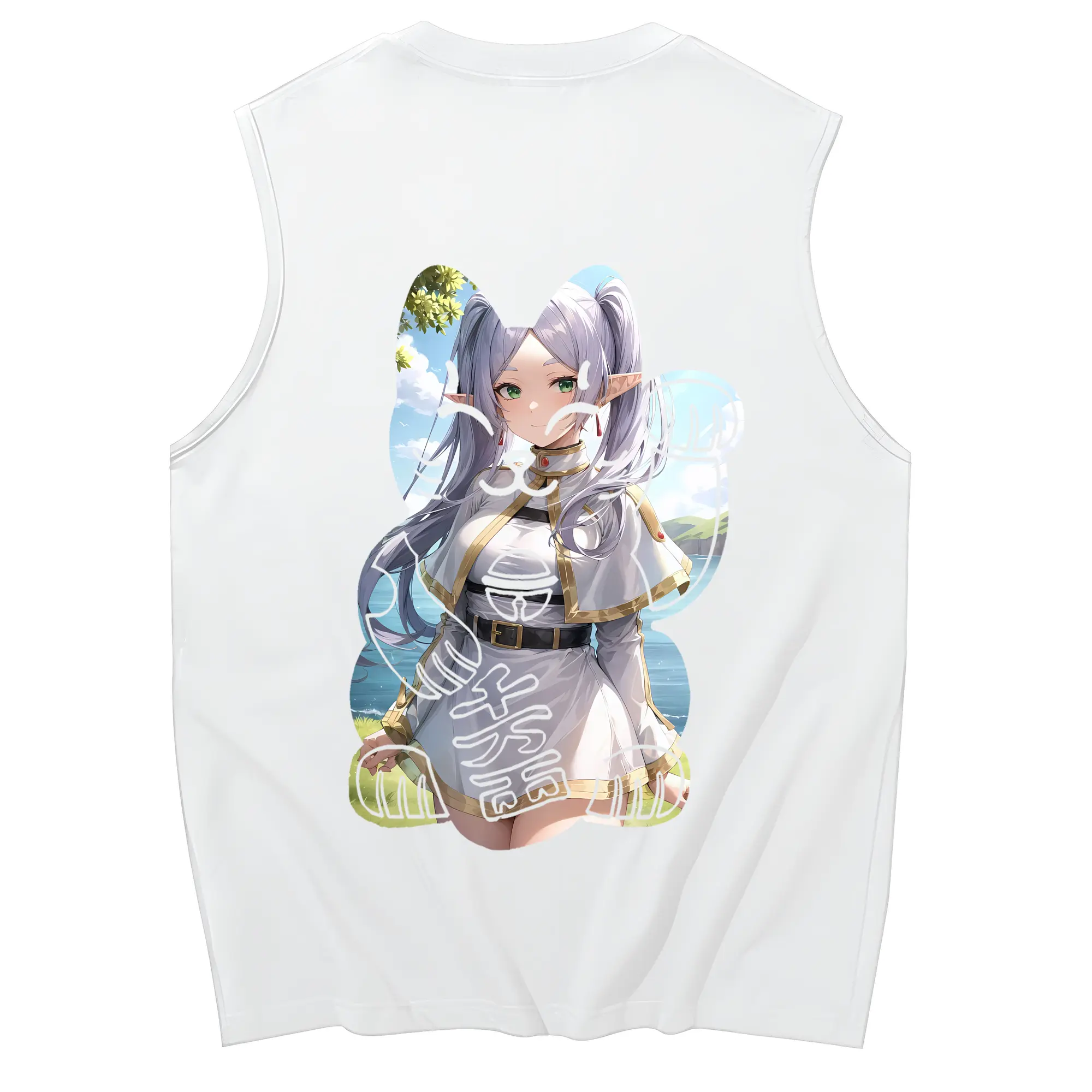 葬送のフリーレン（Frieren） グッズ,フリーレン（Frieren） - コットン100％ タンクトップ ・ 背面プリント ・ タイトシルエット ・ 快適 通気性 ・ スポーツ カジュアル 散歩用
