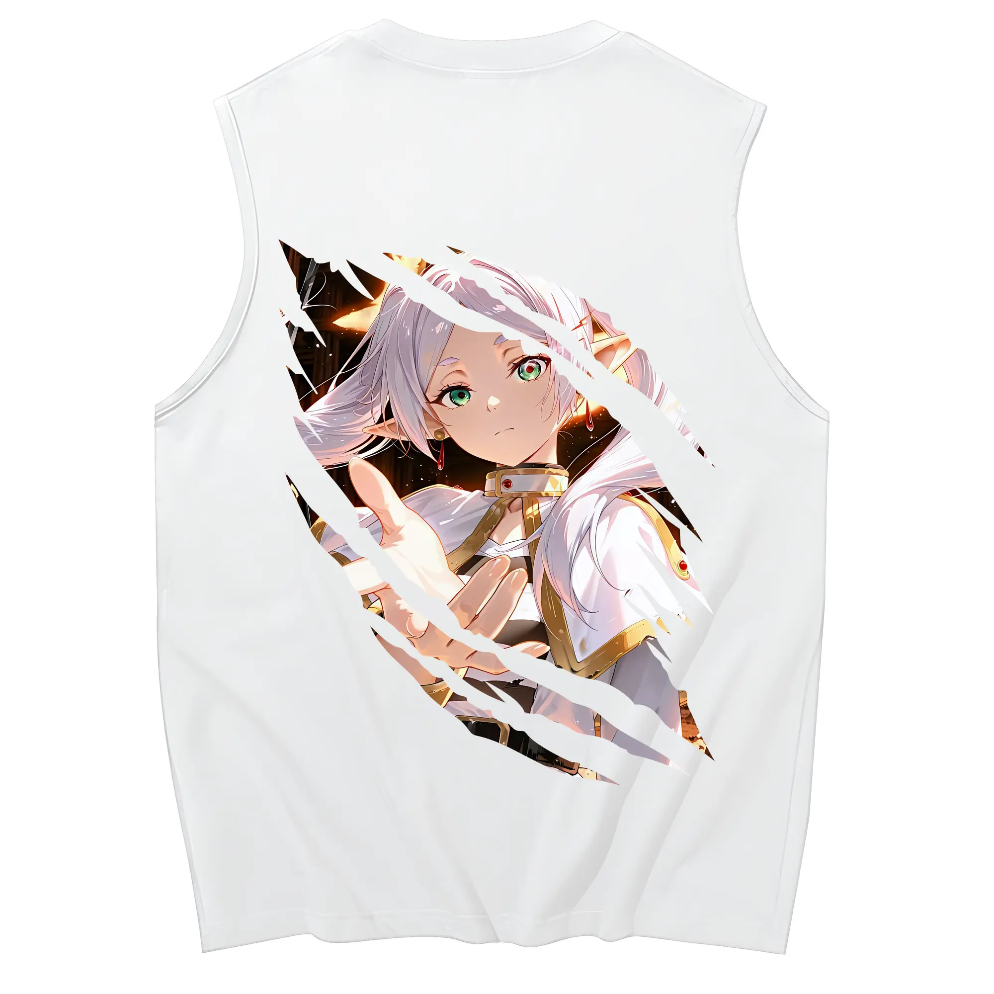 葬送のフリーレン（Frieren） グッズ,フリーレン（Frieren） - コットン100％ タンクトップ ・ 背面プリント ・ タイトシルエット ・ 快適 通気性 ・ スポーツ カジュアル 散歩用