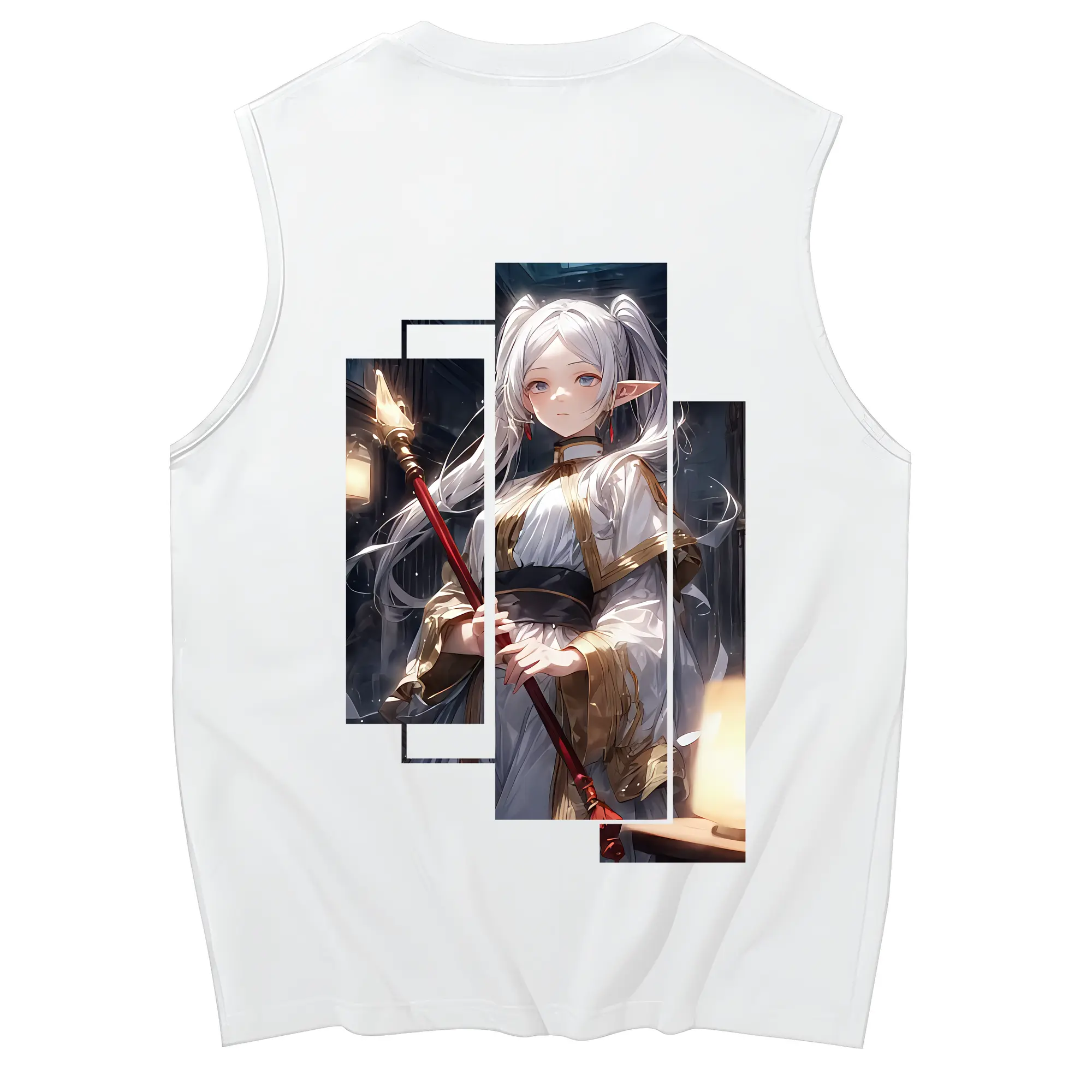 葬送のフリーレン（Frieren） グッズ,フリーレン（Frieren） - コットン100％ タンクトップ ・ 背面プリント ・ タイトシルエット ・ 快適 通気性 ・ スポーツ カジュアル 散歩用