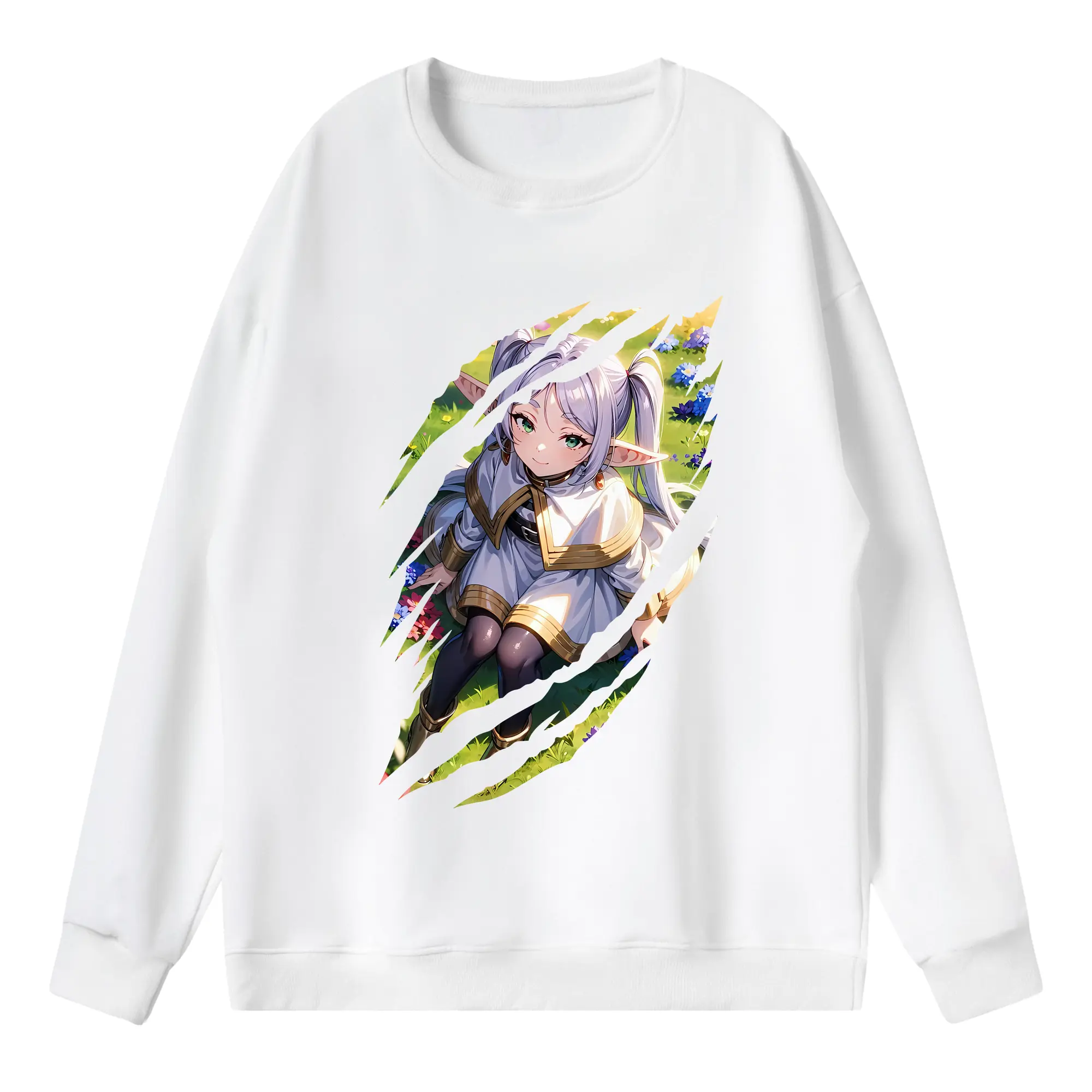 葬送のフリーレン（Frieren） グッズ,フリーレン（Frieren） - 薄手 クルーネック スウェット 裏毛260g · ポリエステル 春秋向け カジュアル 男女兼用 · トレーナー デイリー スポーツ 散歩に最適