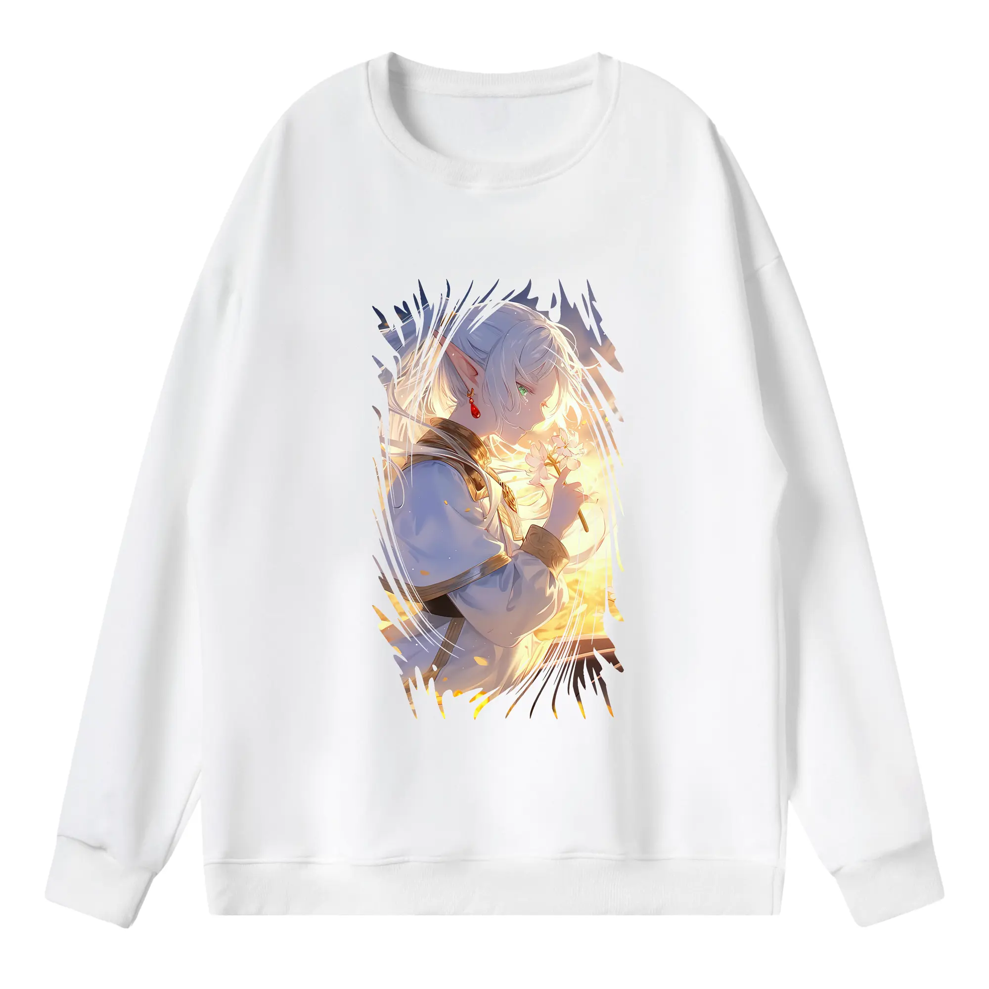 葬送のフリーレン（Frieren） グッズ,フリーレン（Frieren） - 薄手 クルーネック スウェット 裏毛260g · ポリエステル 春秋向け カジュアル 男女兼用 · トレーナー デイリー スポーツ 散歩に最適