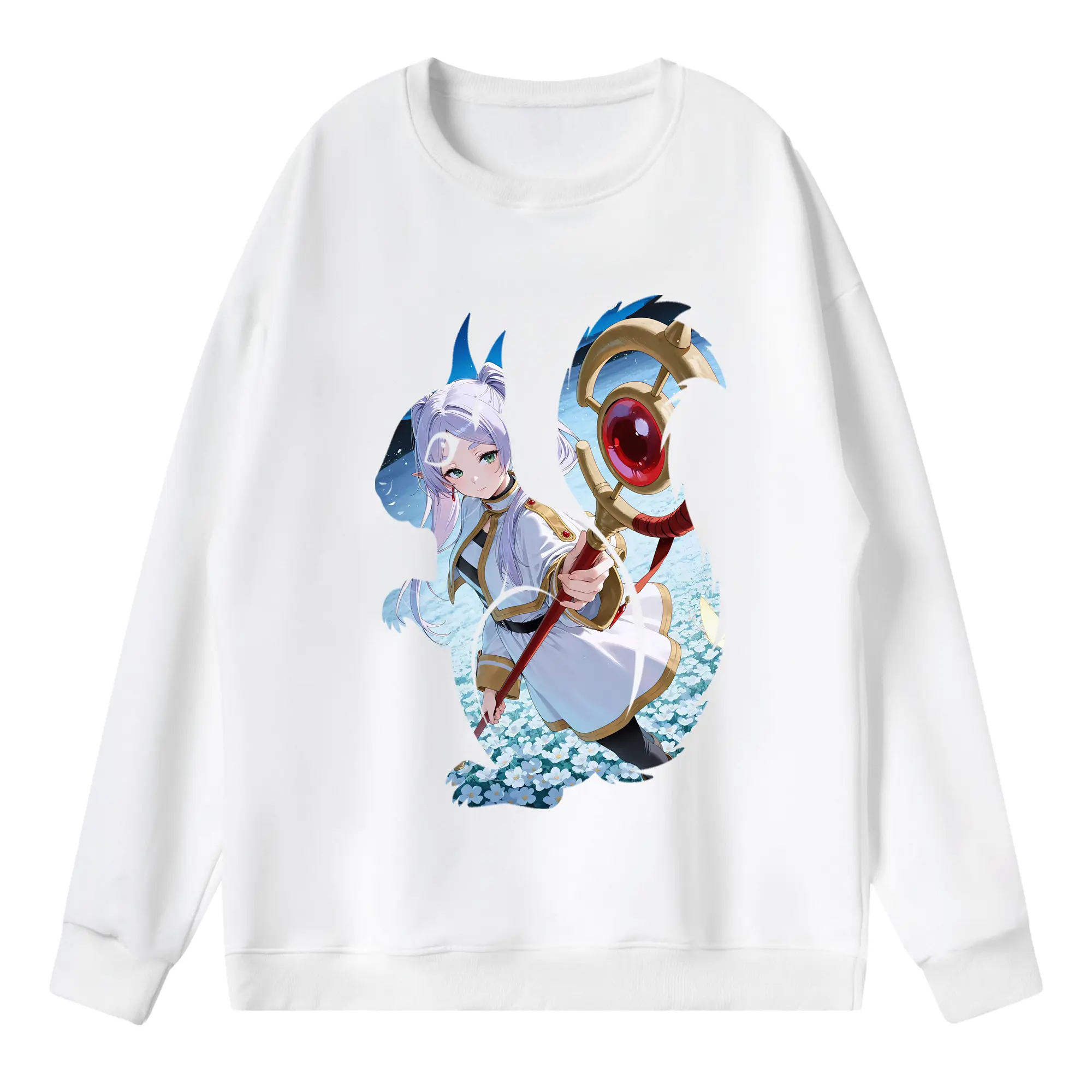 葬送のフリーレン（Frieren） グッズ,フリーレン（Frieren） - 薄手 クルーネック スウェット 裏毛260g · ポリエステル 春秋向け カジュアル 男女兼用 · トレーナー デイリー スポーツ 散歩に最適