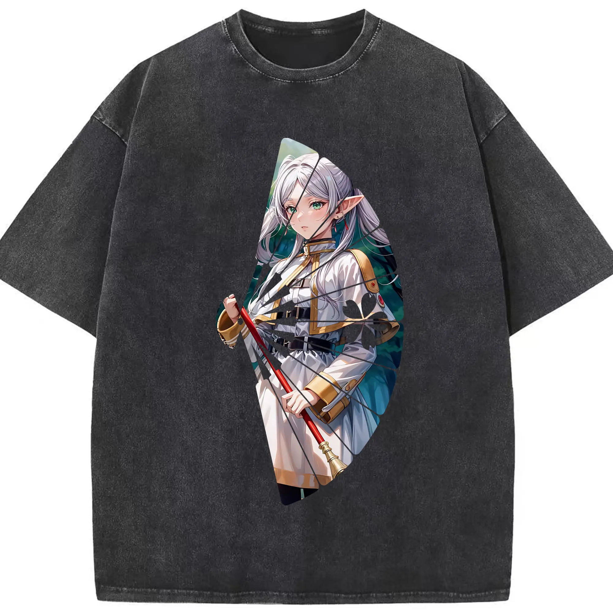 葬送のフリーレン（Frieren） グッズ,フリーレン（Frieren） - 綿100％ ヴィンテージ風 半袖Tシャツ ・ フロントプリント ・ 柔らか肌触り ・ 通気性 快適 ・ スポーツ カジュアル 外出用