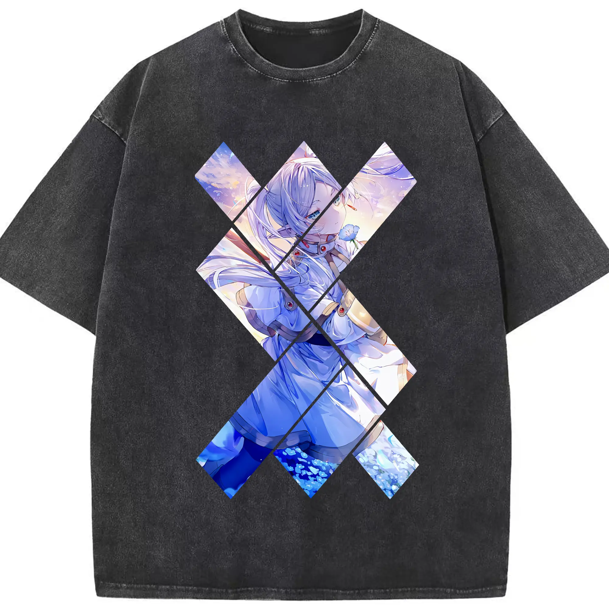 葬送のフリーレン（Frieren） グッズ,フリーレン（Frieren） - 綿100％ ヴィンテージ風 半袖Tシャツ ・ フロントプリント ・ 柔らか肌触り ・ 通気性 快適 ・ スポーツ カジュアル 外出用