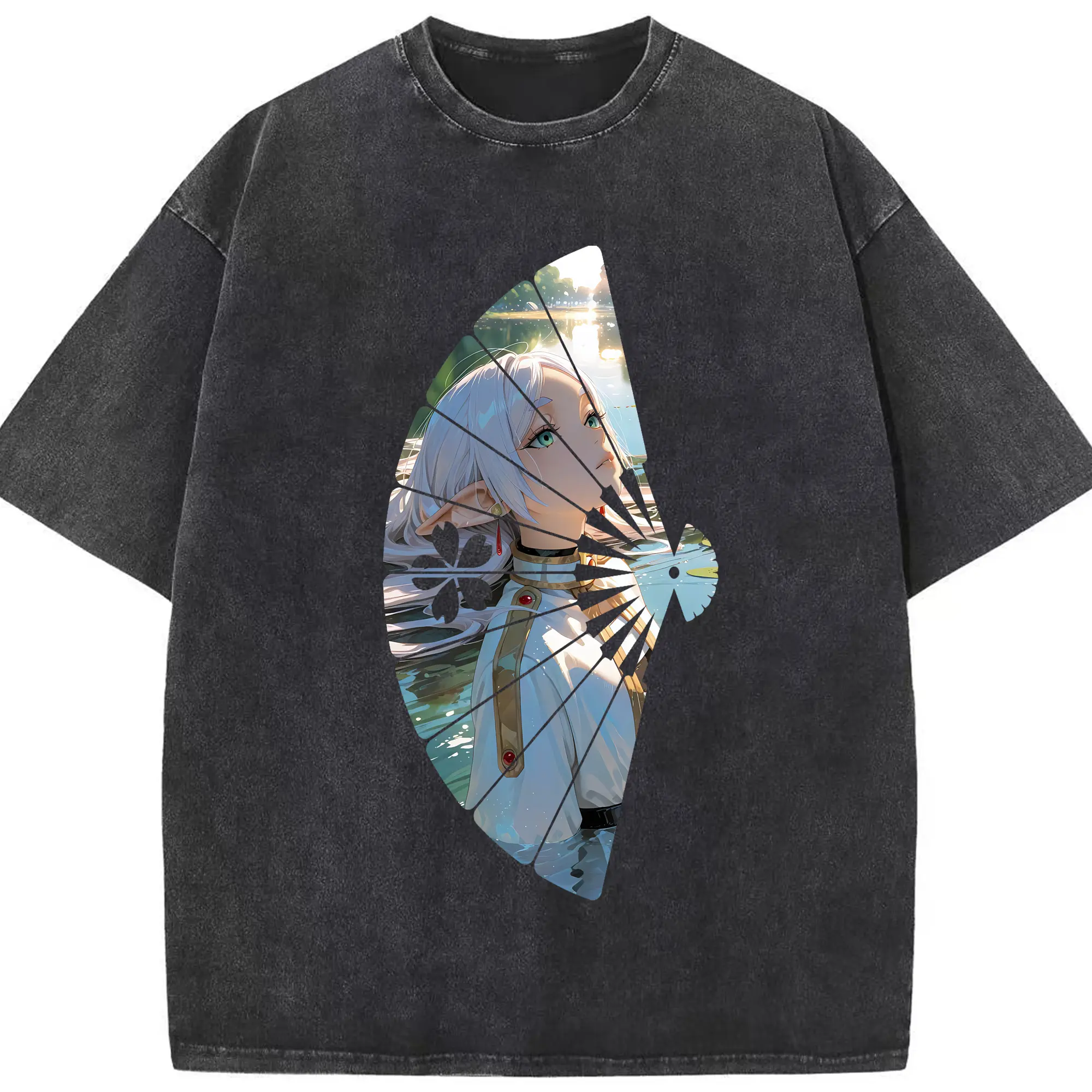 葬送のフリーレン（Frieren） グッズ,フリーレン（Frieren） - 綿100％ ヴィンテージ風 半袖Tシャツ ・ フロントプリント ・ 柔らか肌触り ・ 通気性 快適 ・ スポーツ カジュアル 外出用