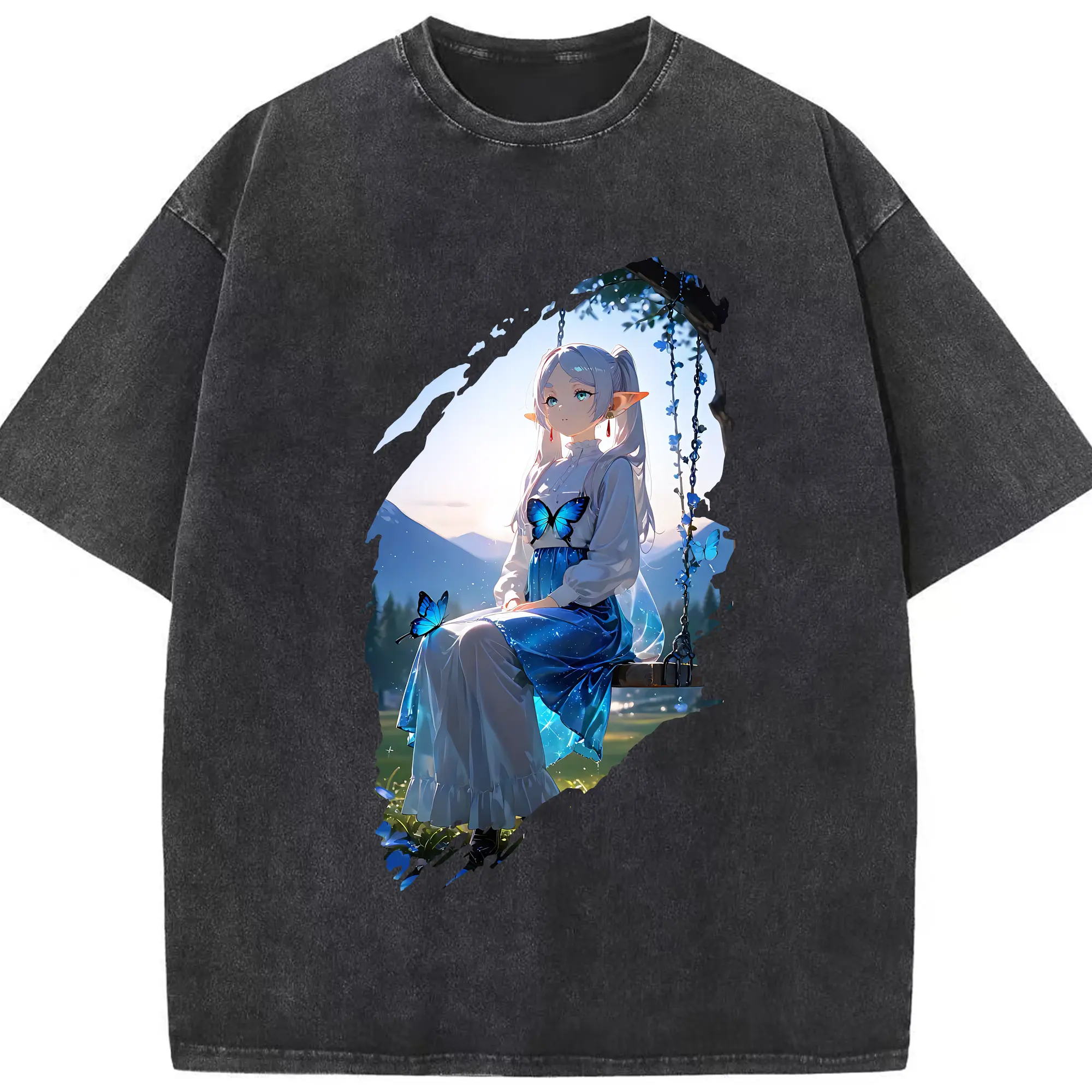 葬送のフリーレン（Frieren） グッズ,フリーレン（Frieren） - 綿100％ ヴィンテージ風 半袖Tシャツ ・ フロントプリント ・ 柔らか肌触り ・ 通気性 快適 ・ スポーツ カジュアル 外出用