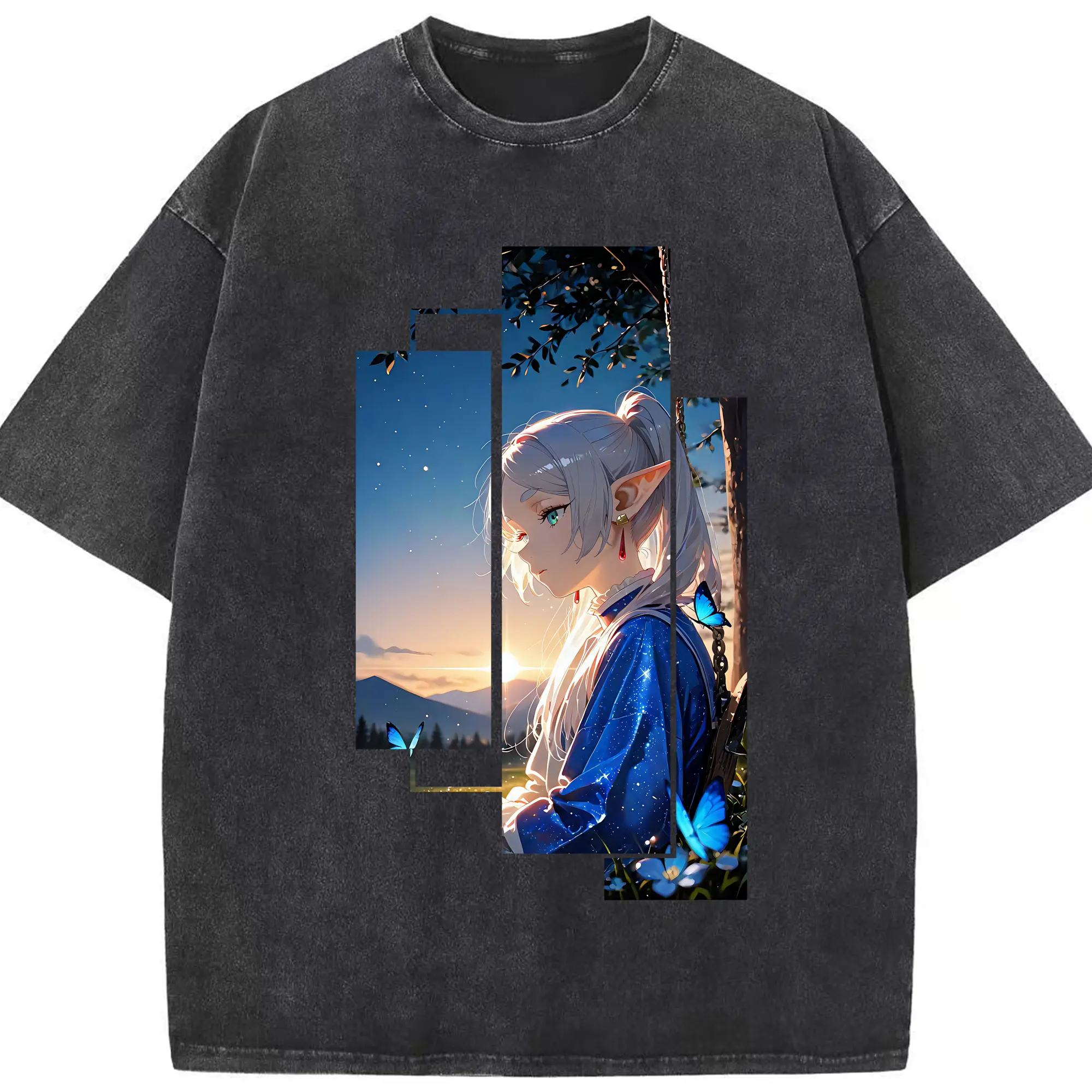 葬送のフリーレン（Frieren） グッズ,フリーレン（Frieren） - 綿100％ ヴィンテージ風 半袖Tシャツ ・ フロントプリント ・ 柔らか肌触り ・ 通気性 快適 ・ スポーツ カジュアル 外出用