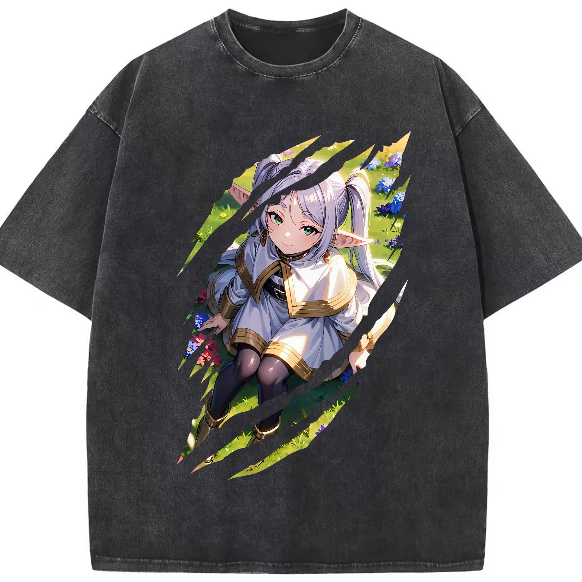 葬送のフリーレン（Frieren） グッズ,フリーレン（Frieren） - 綿100％ ヴィンテージ風 半袖Tシャツ ・ フロントプリント ・ 柔らか肌触り ・ 通気性 快適 ・ スポーツ カジュアル 外出用