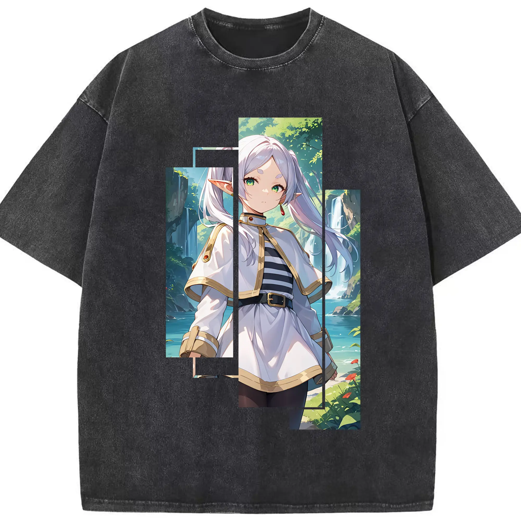 葬送のフリーレン（Frieren） グッズ,フリーレン（Frieren） - 綿100％ ヴィンテージ風 半袖Tシャツ ・ フロントプリント ・ 柔らか肌触り ・ 通気性 快適 ・ スポーツ カジュアル 外出用