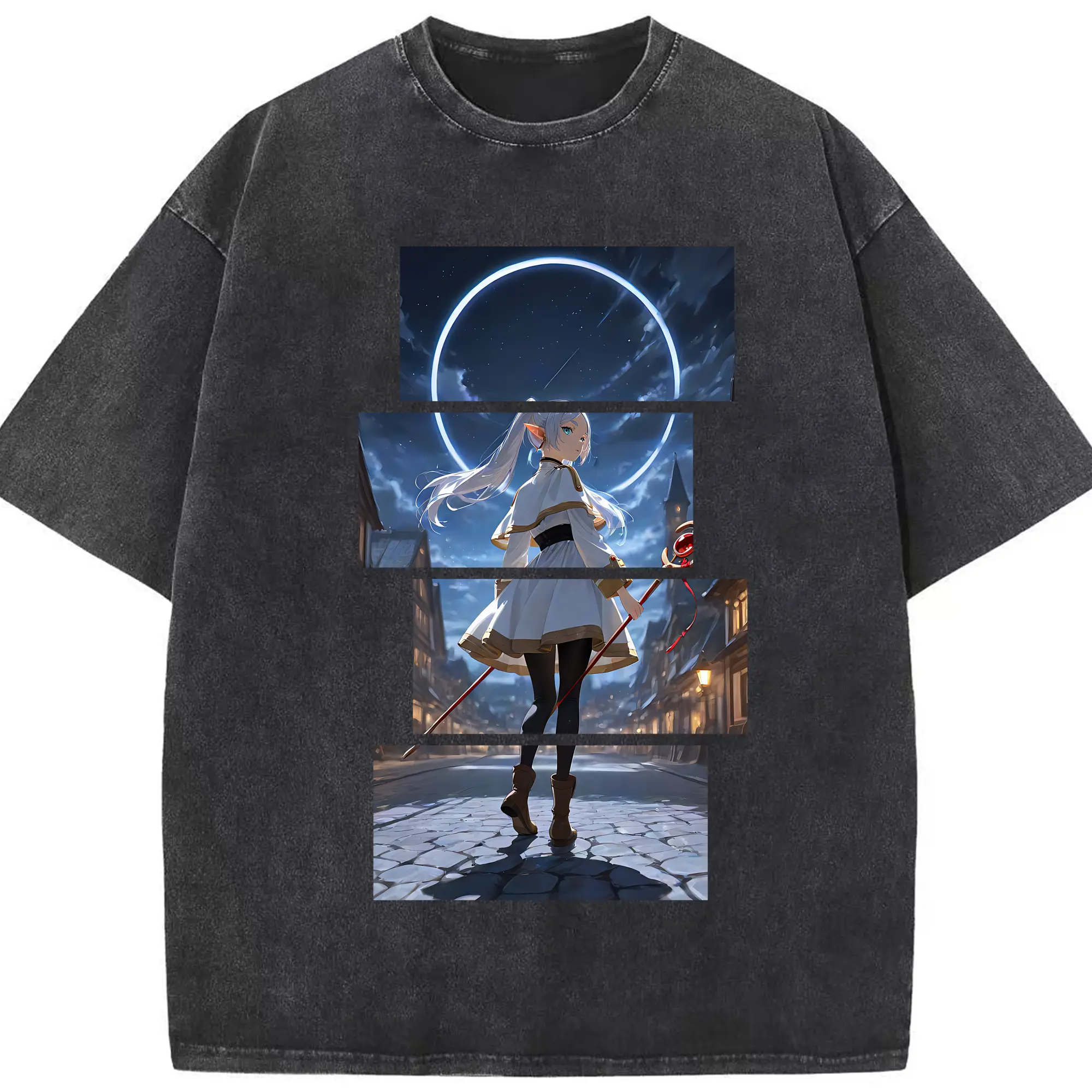 葬送のフリーレン（Frieren） グッズ,フリーレン（Frieren） - 綿100％ ヴィンテージ風 半袖Tシャツ ・ フロントプリント ・ 柔らか肌触り ・ 通気性 快適 ・ スポーツ カジュアル 外出用