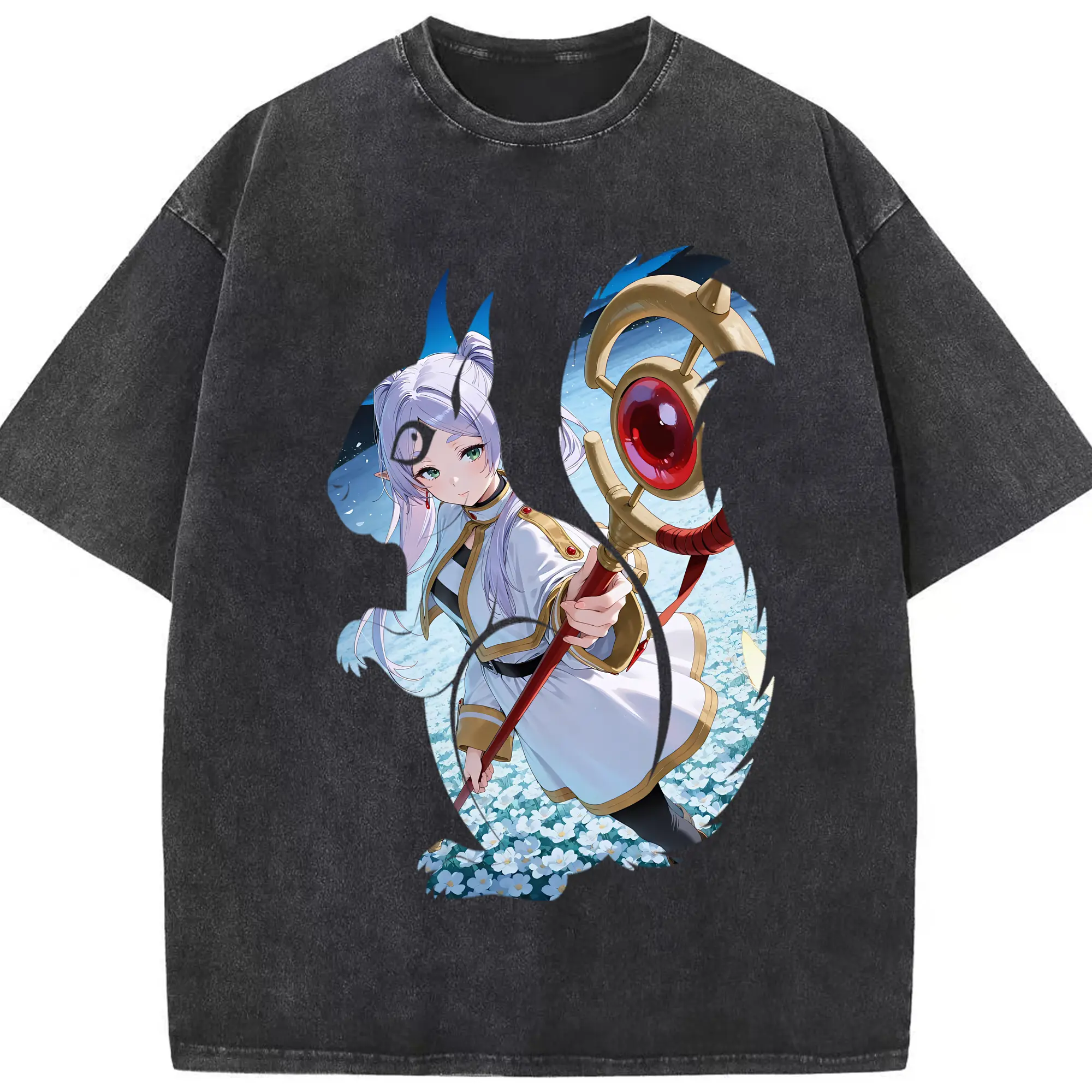 葬送のフリーレン（Frieren） グッズ,フリーレン（Frieren） - 綿100％ ヴィンテージ風 半袖Tシャツ ・ フロントプリント ・ 柔らか肌触り ・ 通気性 快適 ・ スポーツ カジュアル 外出用