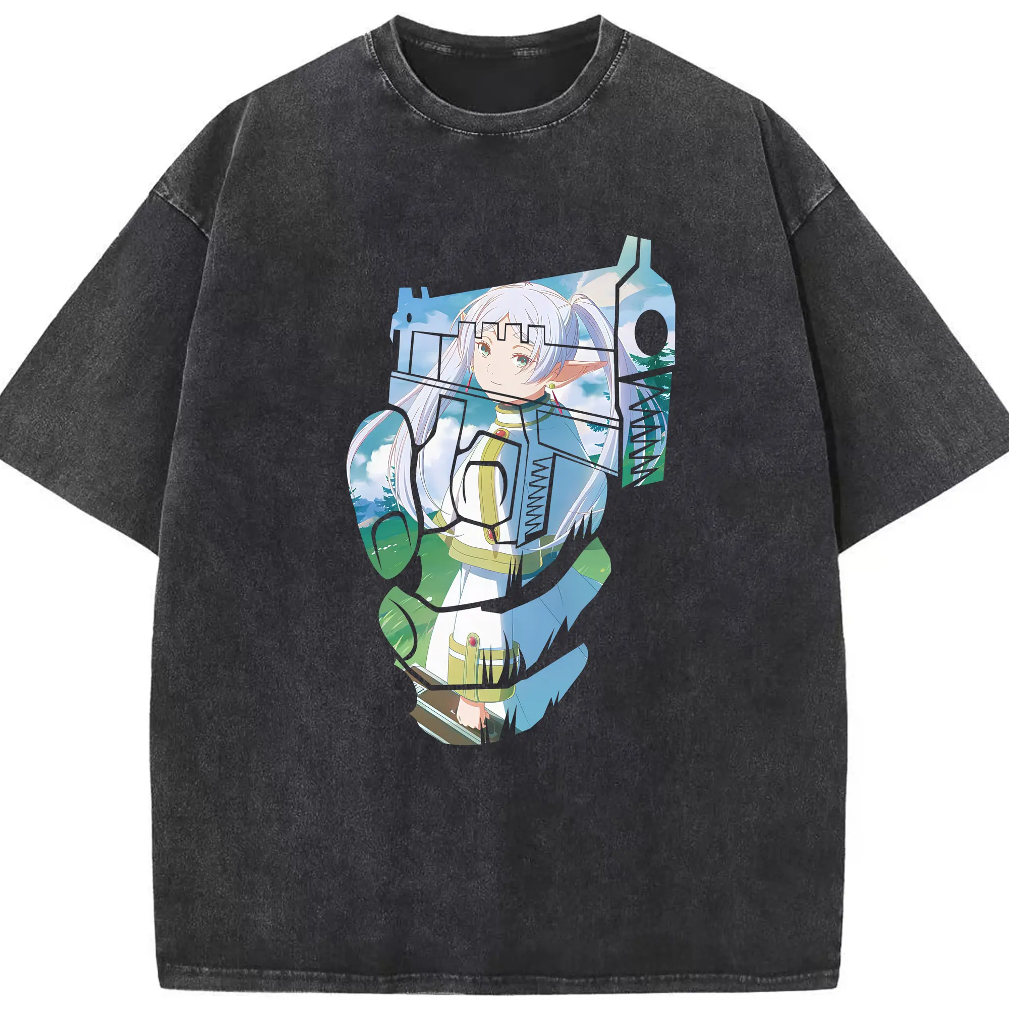 葬送のフリーレン（Frieren） グッズ,フリーレン（Frieren） - 綿100％ ヴィンテージ風 半袖Tシャツ ・ フロントプリント ・ 柔らか肌触り ・ 通気性 快適 ・ スポーツ カジュアル 外出用