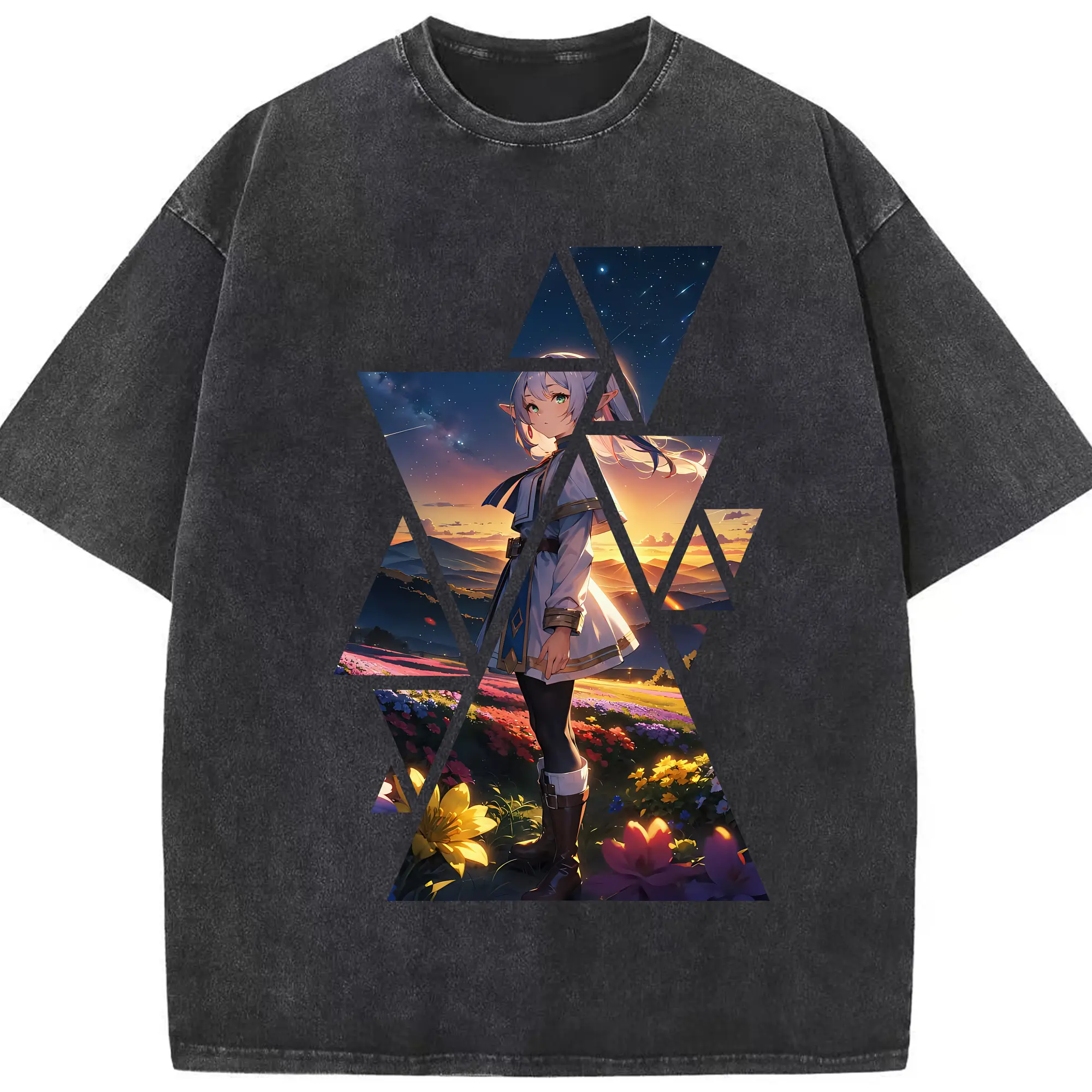 葬送のフリーレン（Frieren） グッズ,フリーレン（Frieren） - 綿100％ ヴィンテージ風 半袖Tシャツ ・ フロントプリント ・ 柔らか肌触り ・ 通気性 快適 ・ スポーツ カジュアル 外出用