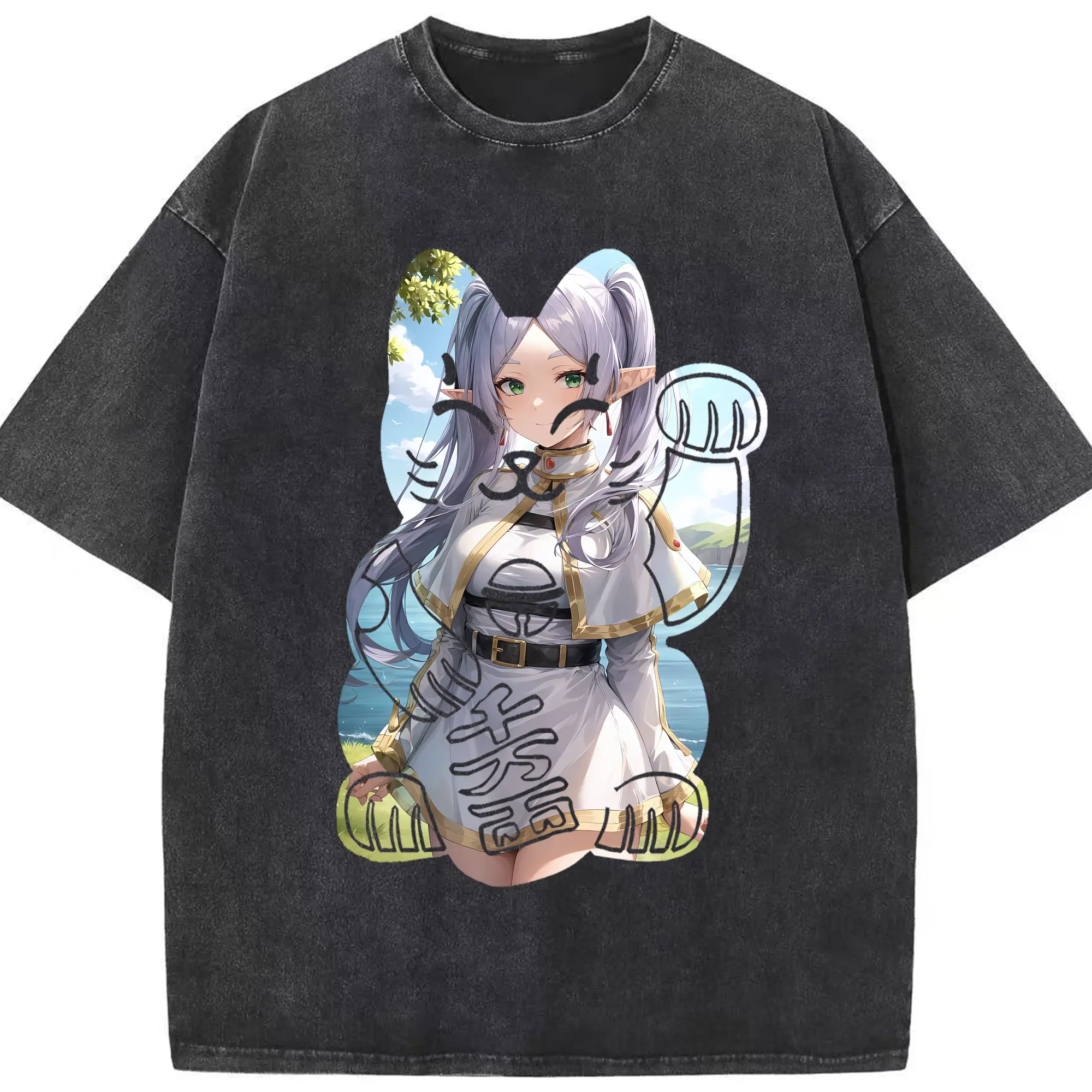 葬送のフリーレン（Frieren） グッズ,フリーレン（Frieren） - 綿100％ ヴィンテージ風 半袖Tシャツ ・ フロントプリント ・ 柔らか肌触り ・ 通気性 快適 ・ スポーツ カジュアル 外出用