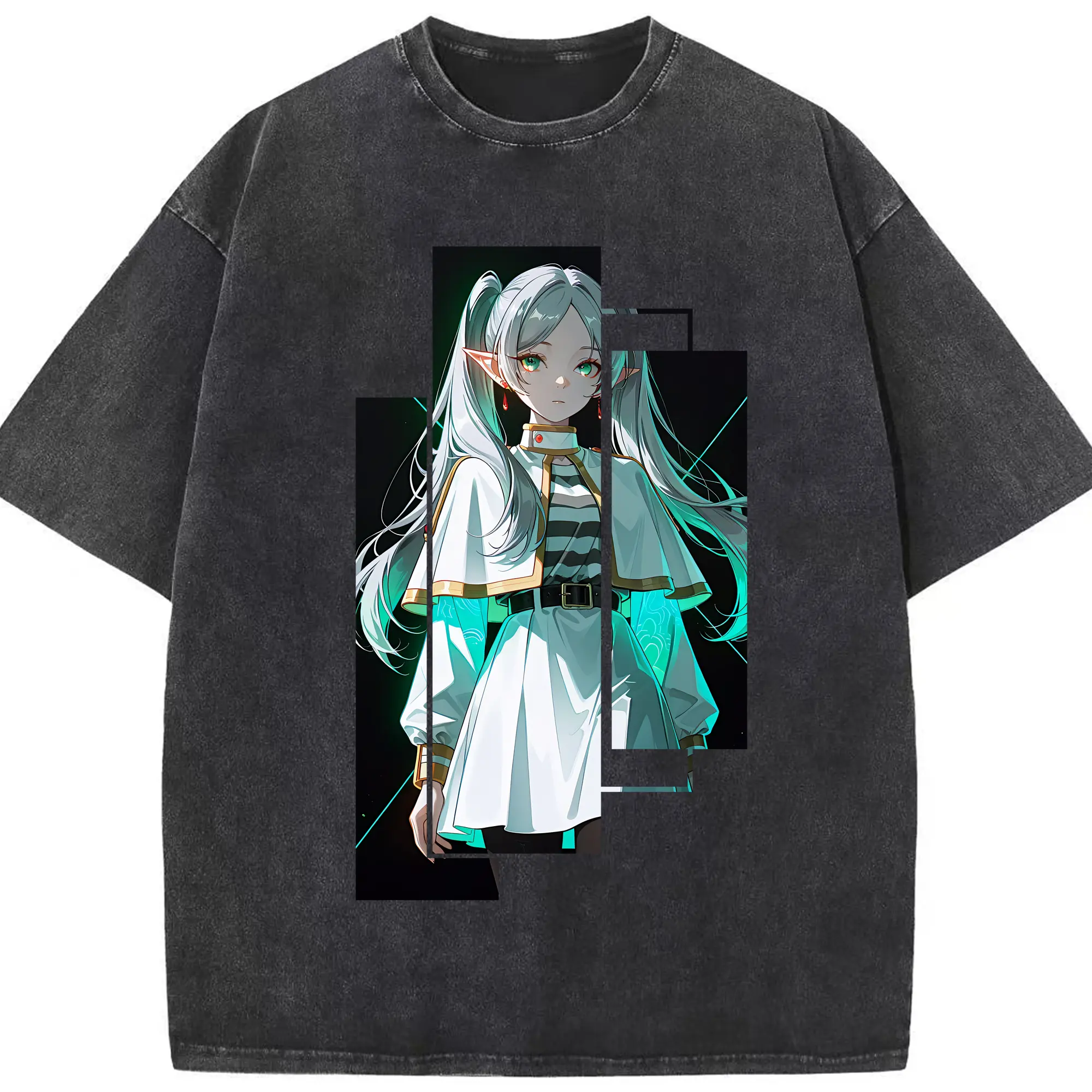 葬送のフリーレン（Frieren） グッズ,フリーレン（Frieren） - 綿100％ ヴィンテージ風 半袖Tシャツ ・ フロントプリント ・ 柔らか肌触り ・ 通気性 快適 ・ スポーツ カジュアル 外出用