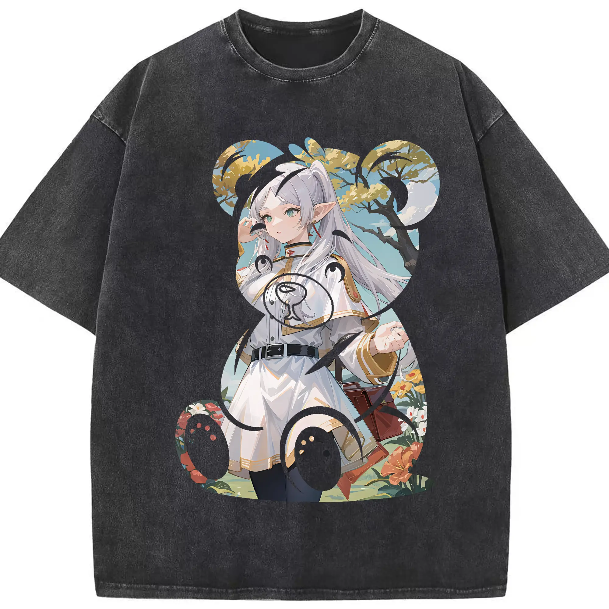 葬送のフリーレン（Frieren） グッズ,フリーレン（Frieren） - 綿100％ ヴィンテージ風 半袖Tシャツ ・ フロントプリント ・ 柔らか肌触り ・ 通気性 快適 ・ スポーツ カジュアル 外出用