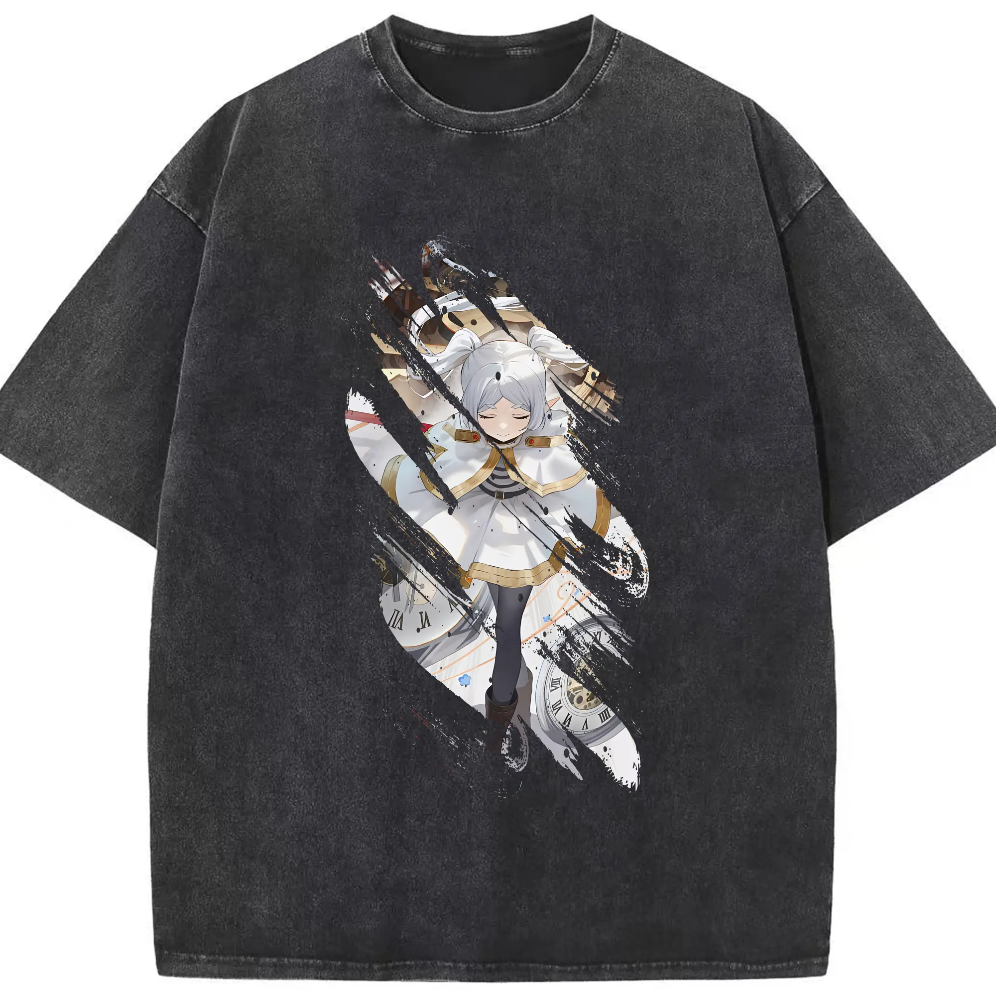 葬送のフリーレン（Frieren） グッズ,フリーレン（Frieren） - 綿100％ ヴィンテージ風 半袖Tシャツ ・ フロントプリント ・ 柔らか肌触り ・ 通気性 快適 ・ スポーツ カジュアル 外出用