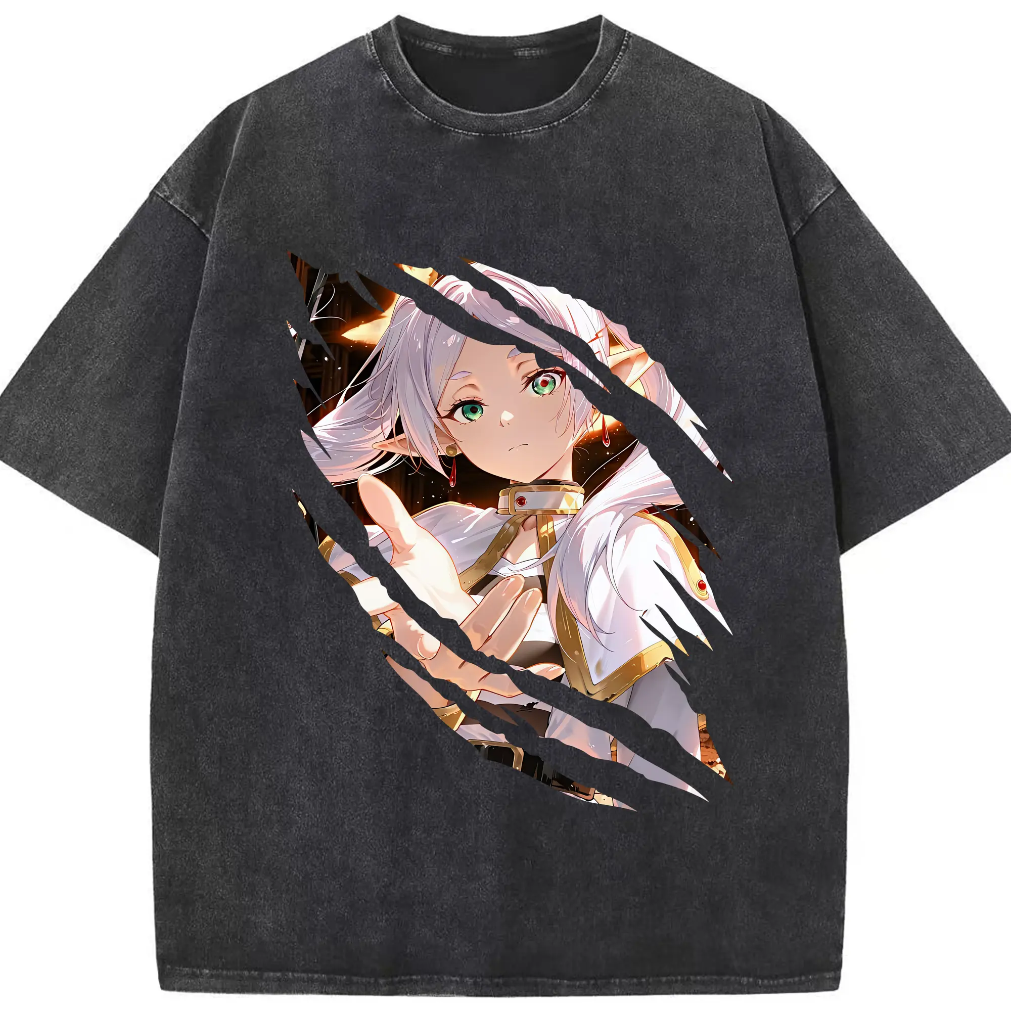 葬送のフリーレン（Frieren） グッズ,フリーレン（Frieren） - 綿100％ ヴィンテージ風 半袖Tシャツ ・ フロントプリント ・ 柔らか肌触り ・ 通気性 快適 ・ スポーツ カジュアル 外出用