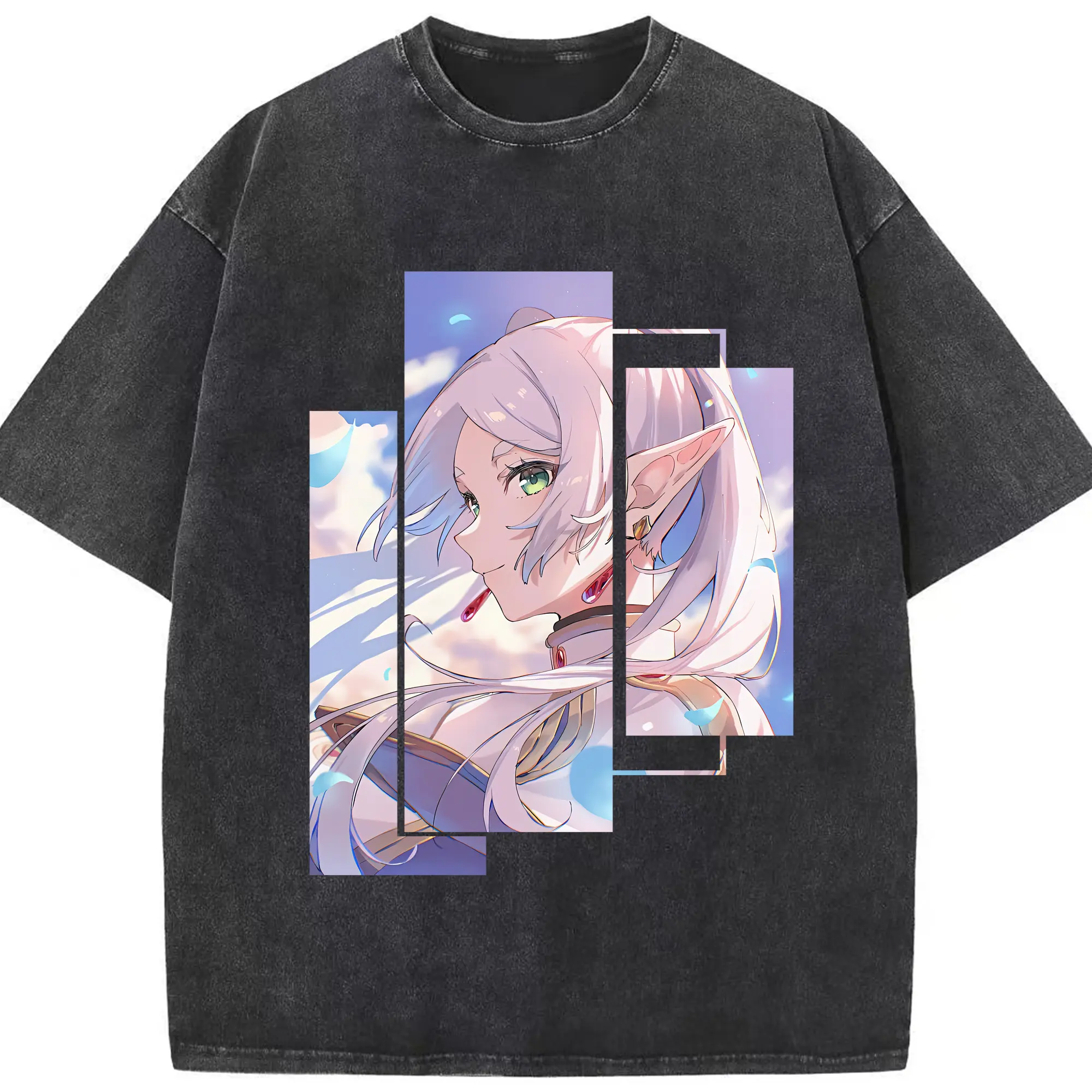 葬送のフリーレン（Frieren） グッズ,フリーレン（Frieren） - 綿100％ ヴィンテージ風 半袖Tシャツ ・ フロントプリント ・ 柔らか肌触り ・ 通気性 快適 ・ スポーツ カジュアル 外出用