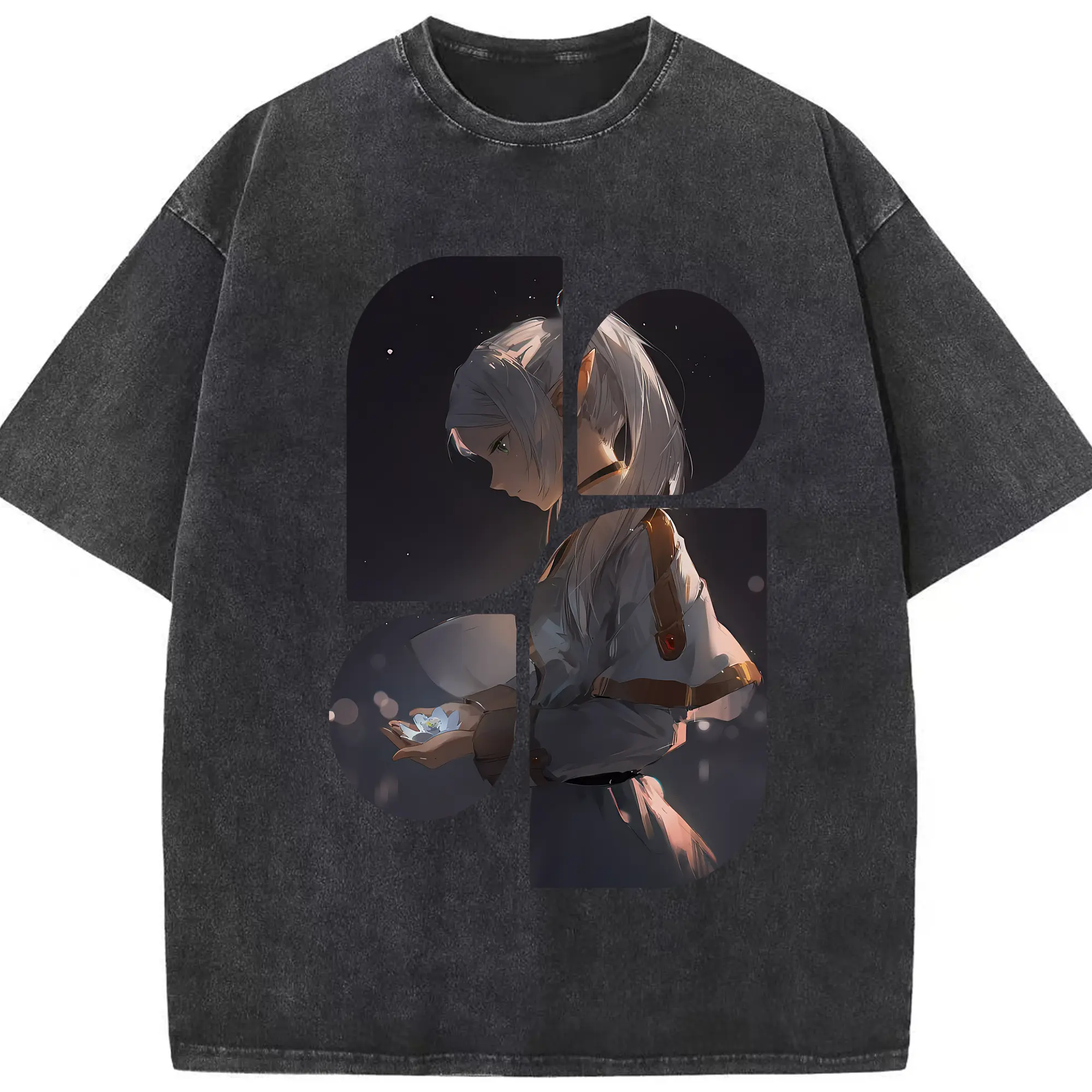 葬送のフリーレン（Frieren） グッズ,フリーレン（Frieren） - 綿100％ ヴィンテージ風 半袖Tシャツ ・ フロントプリント ・ 柔らか肌触り ・ 通気性 快適 ・ スポーツ カジュアル 外出用