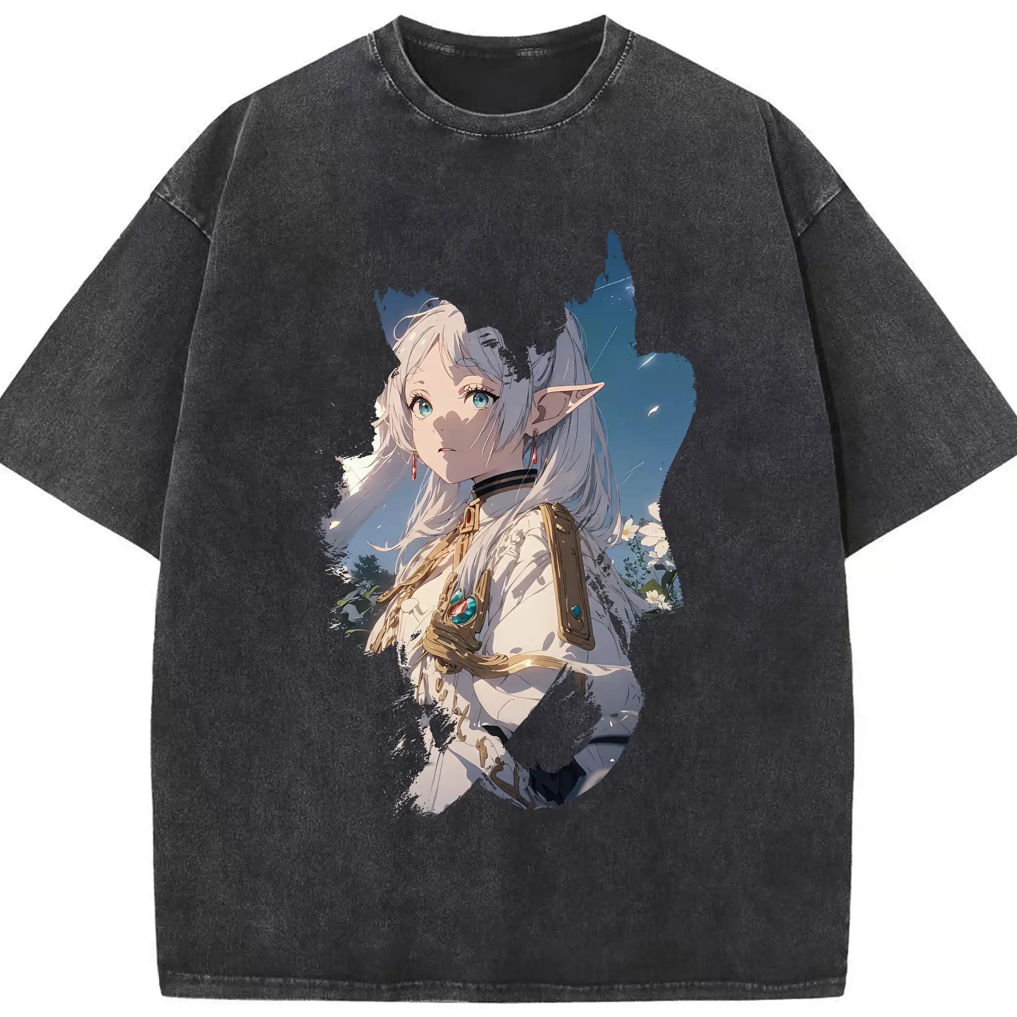 葬送のフリーレン（Frieren） グッズ,フリーレン（Frieren） - 綿100％ ヴィンテージ風 半袖Tシャツ ・ フロントプリント ・ 柔らか肌触り ・ 通気性 快適 ・ スポーツ カジュアル 外出用