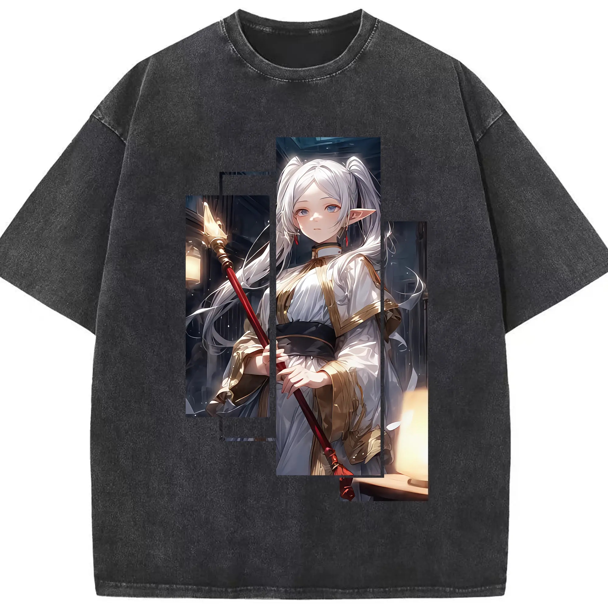 葬送のフリーレン（Frieren） グッズ,フリーレン（Frieren） - 綿100％ ヴィンテージ風 半袖Tシャツ ・ フロントプリント ・ 柔らか肌触り ・ 通気性 快適 ・ スポーツ カジュアル 外出用