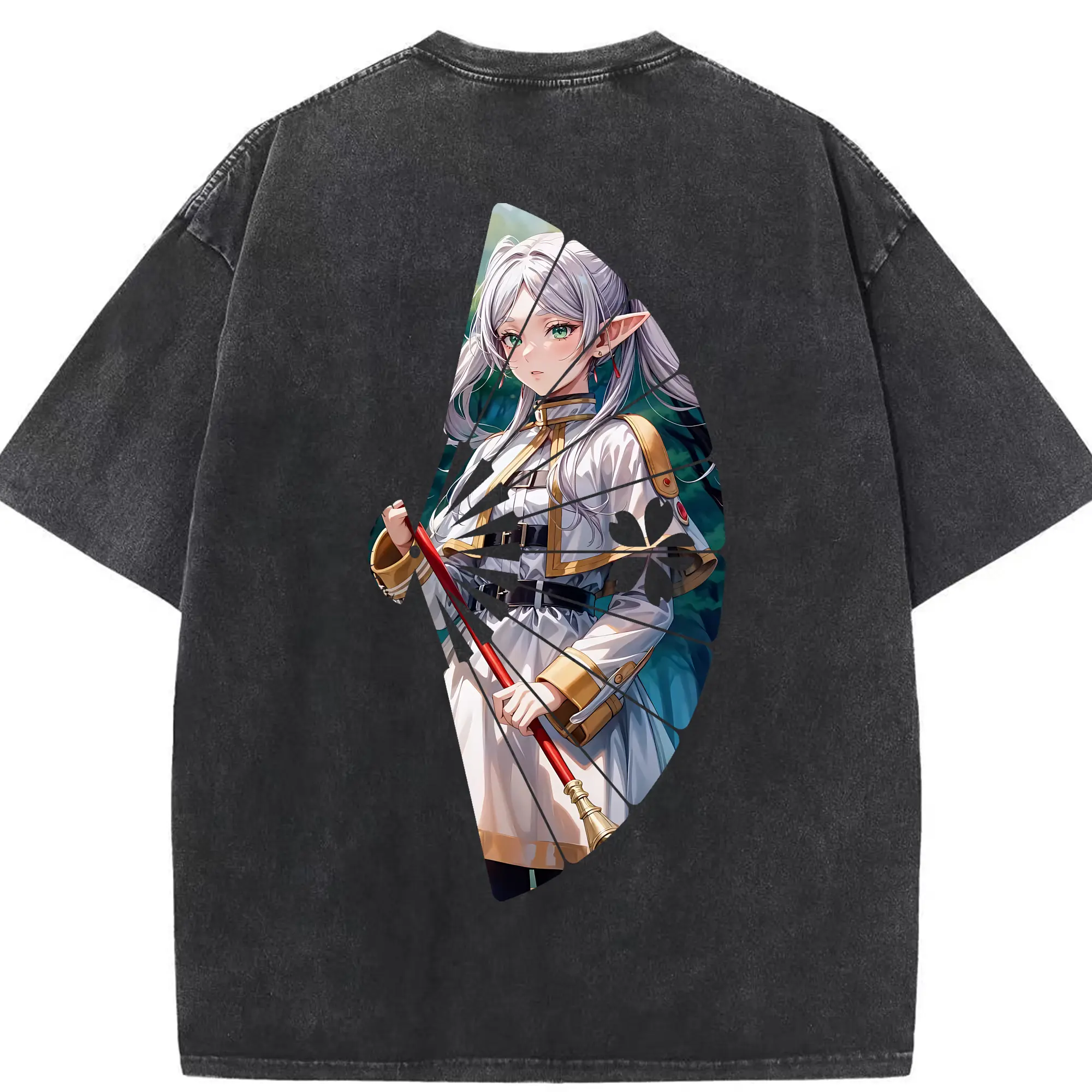 葬送のフリーレン（Frieren） グッズ,フリーレン（Frieren） - 綿100％ ヴィンテージ風 半袖Tシャツ ・ 背面プリント ・ 柔らか肌触り ・ 通気性 快適 ・ スポーツ カジュアル 外出用