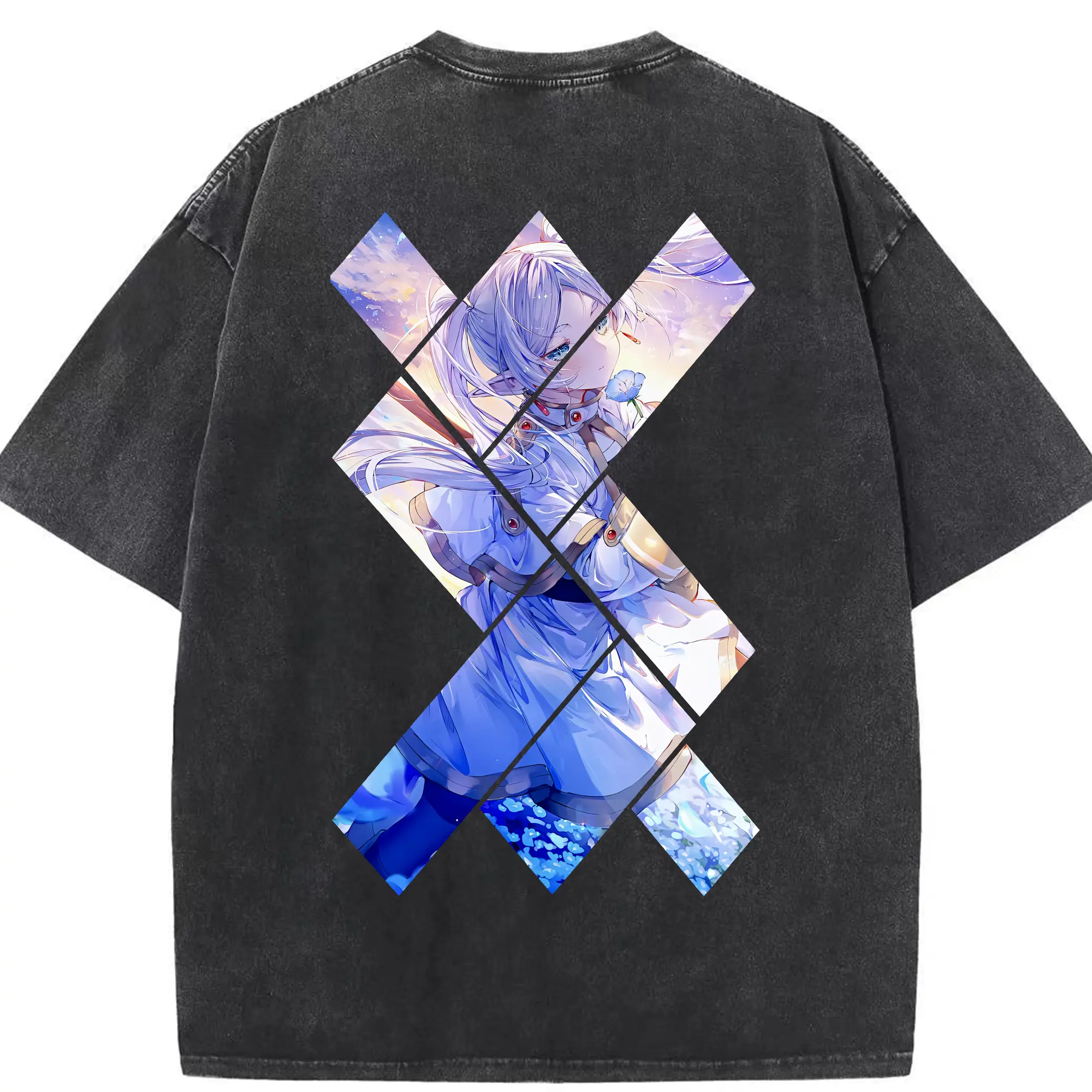 葬送のフリーレン（Frieren） グッズ,フリーレン（Frieren） - 綿100％ ヴィンテージ風 半袖Tシャツ ・ 背面プリント ・ 柔らか肌触り ・ 通気性 快適 ・ スポーツ カジュアル 外出用