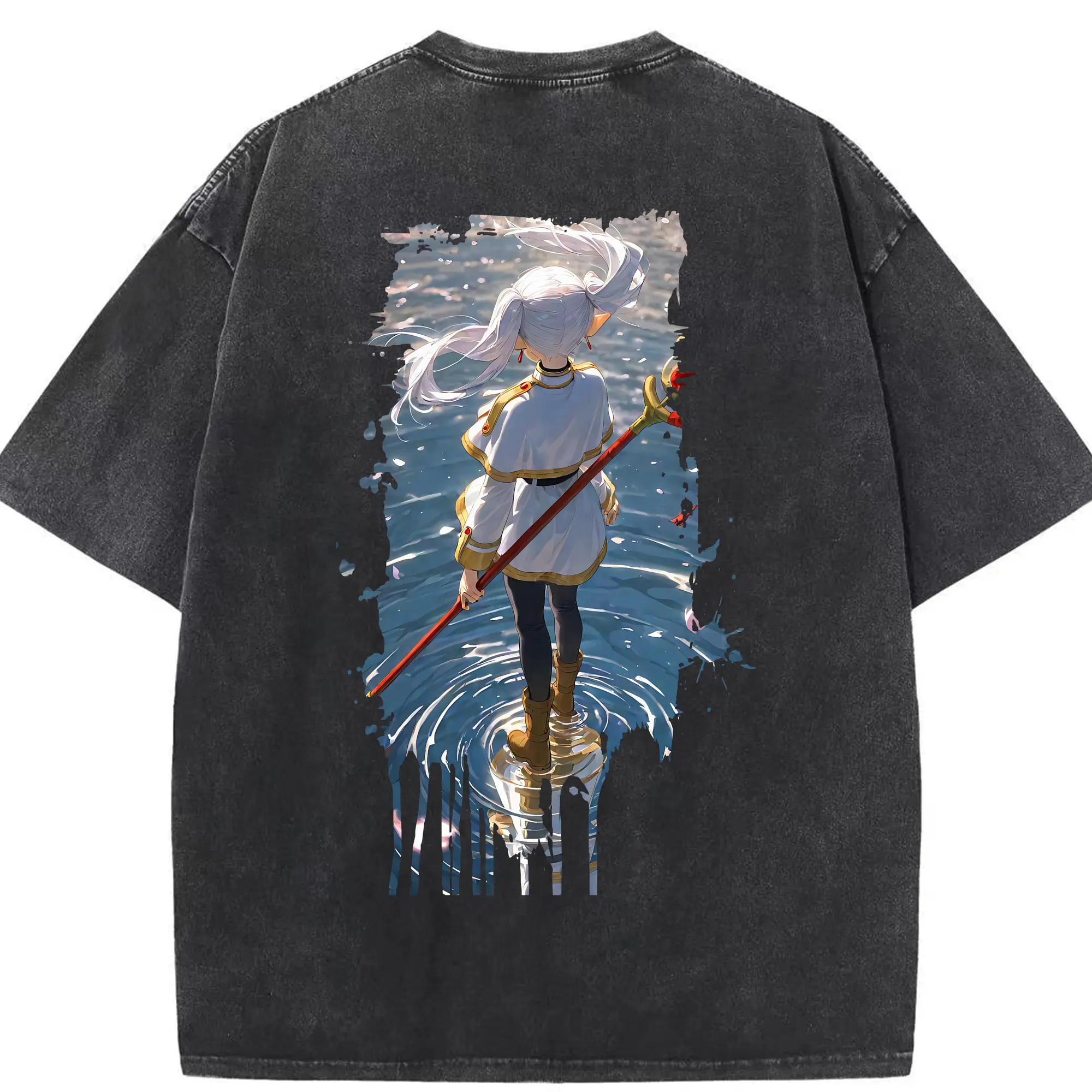 葬送のフリーレン（Frieren） グッズ,フリーレン（Frieren） - 綿100％ ヴィンテージ風 半袖Tシャツ ・ 背面プリント ・ 柔らか肌触り ・ 通気性 快適 ・ スポーツ カジュアル 外出用