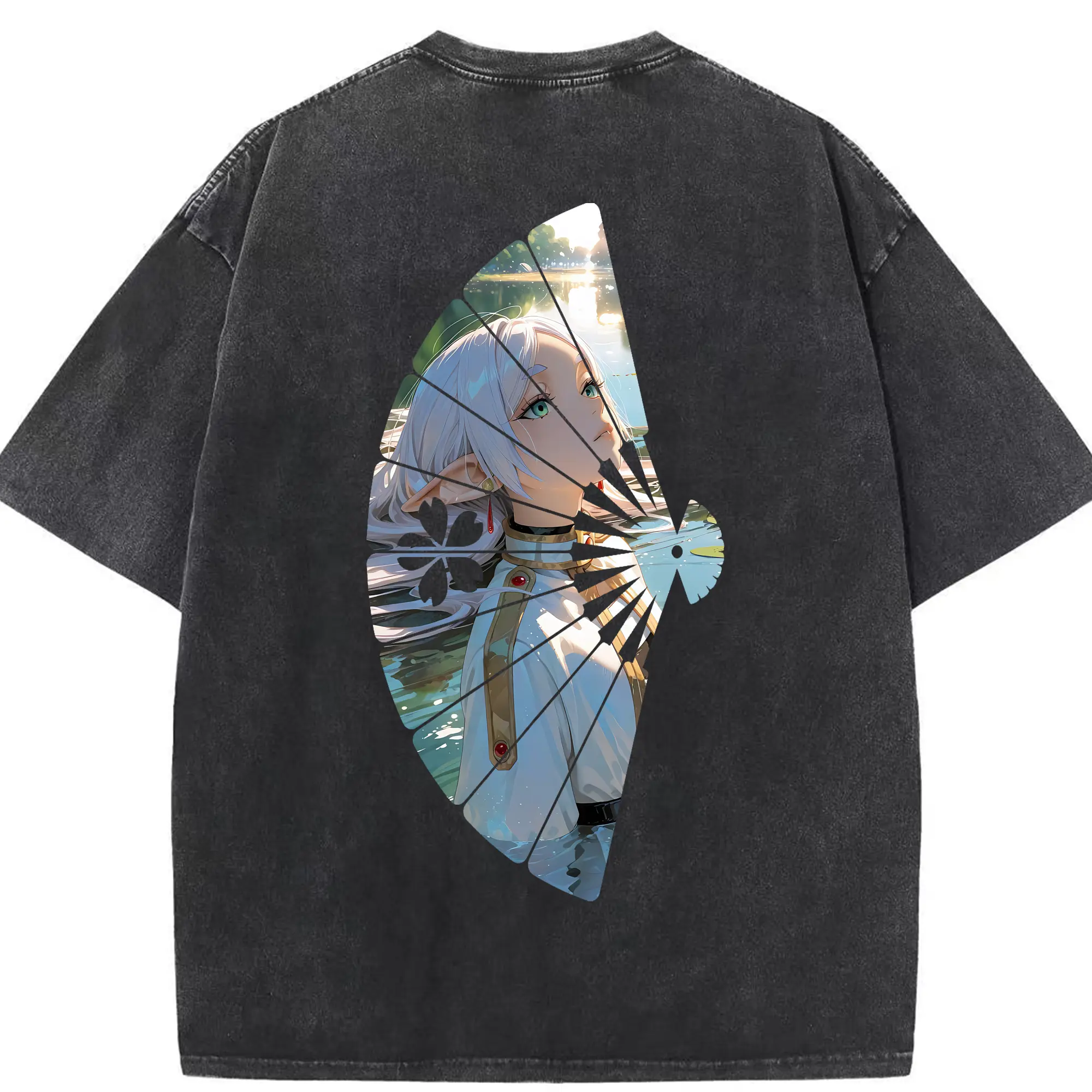 葬送のフリーレン（Frieren） グッズ,フリーレン（Frieren） - 綿100％ ヴィンテージ風 半袖Tシャツ ・ 背面プリント ・ 柔らか肌触り ・ 通気性 快適 ・ スポーツ カジュアル 外出用