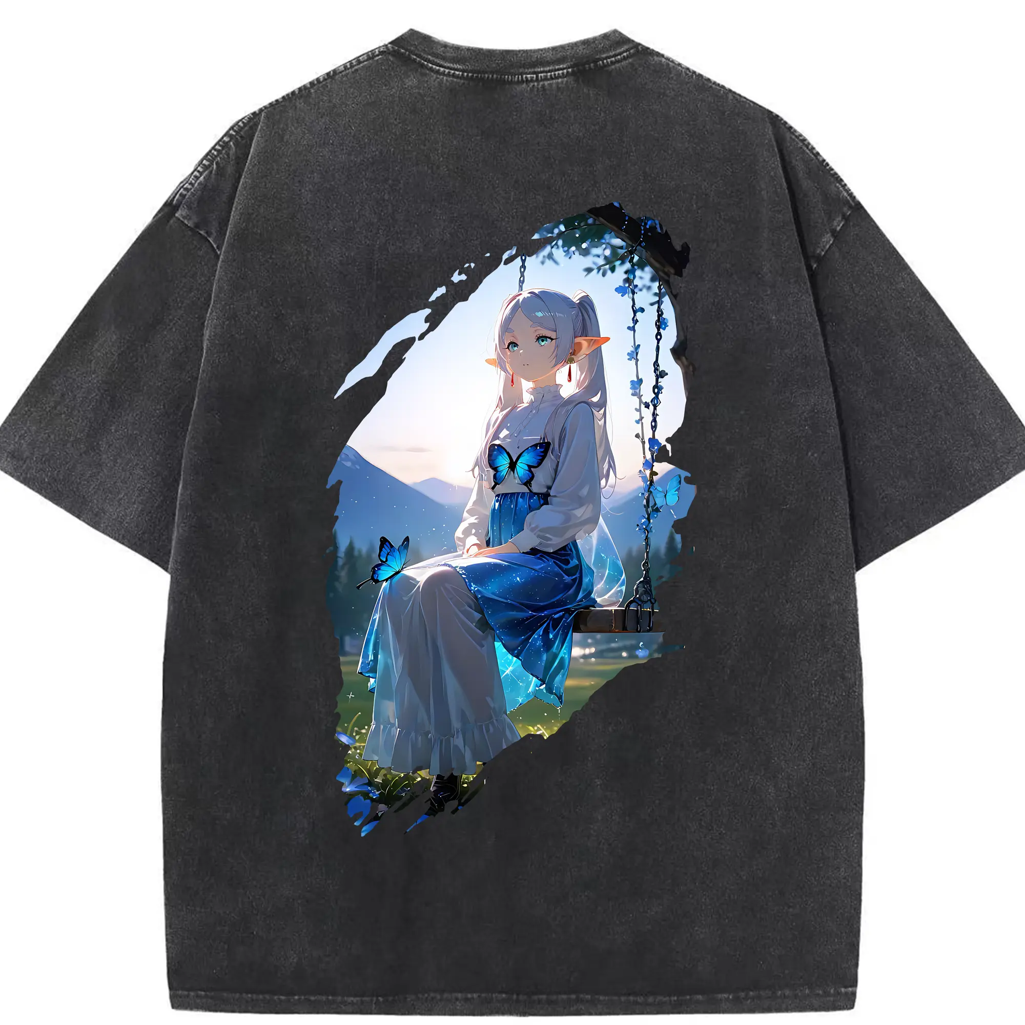 葬送のフリーレン（Frieren） グッズ,フリーレン（Frieren） - 綿100％ ヴィンテージ風 半袖Tシャツ ・ 背面プリント ・ 柔らか肌触り ・ 通気性 快適 ・ スポーツ カジュアル 外出用