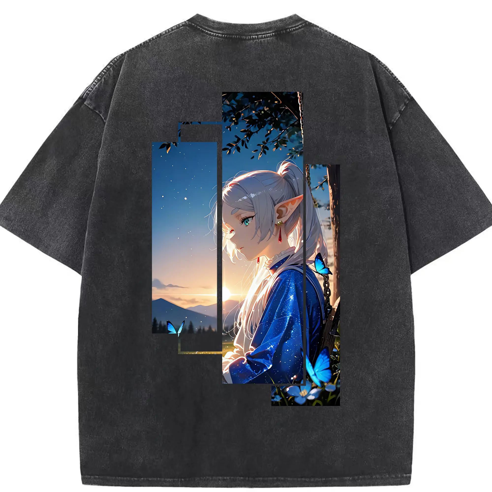 葬送のフリーレン（Frieren） グッズ,フリーレン（Frieren） - 綿100％ ヴィンテージ風 半袖Tシャツ ・ 背面プリント ・ 柔らか肌触り ・ 通気性 快適 ・ スポーツ カジュアル 外出用