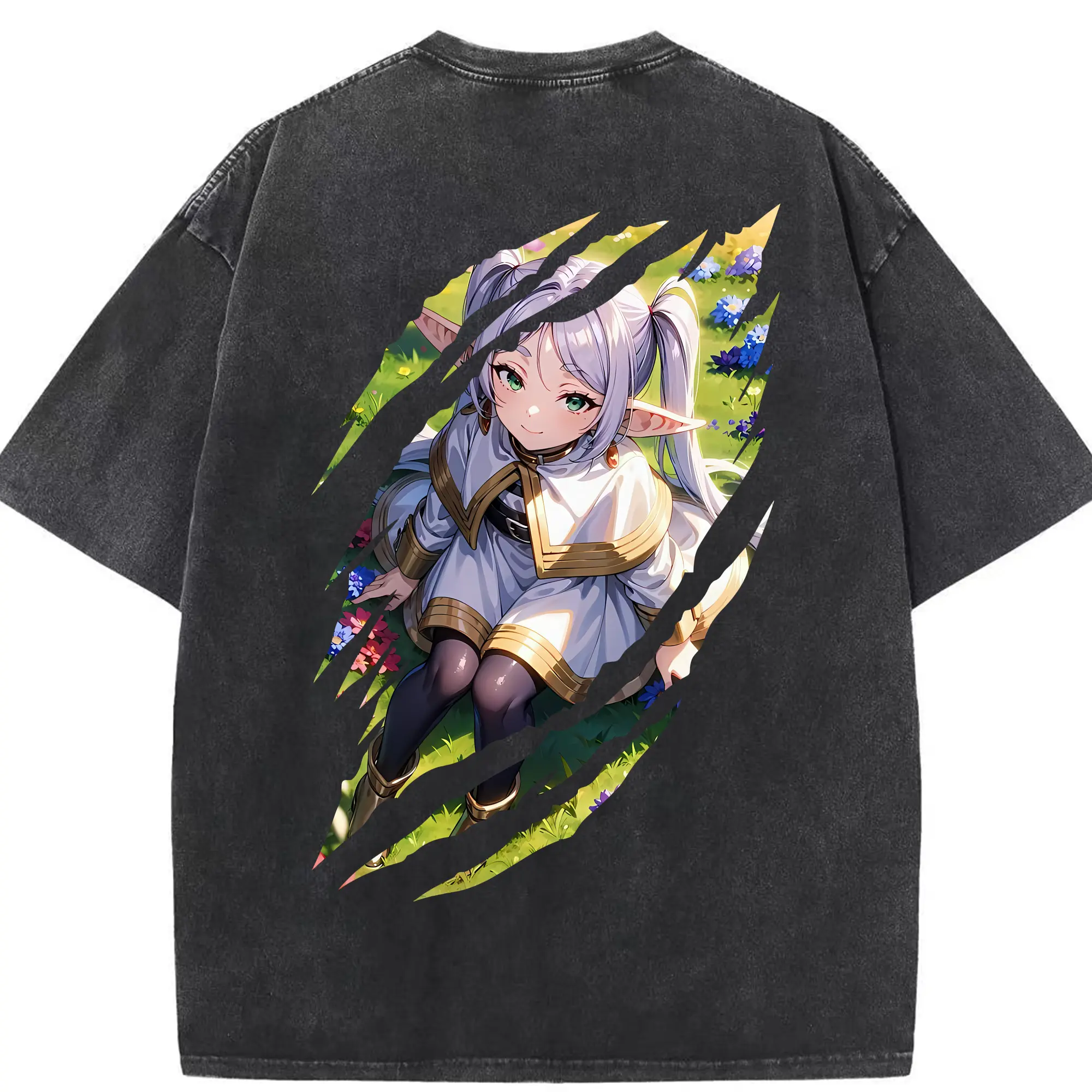 葬送のフリーレン（Frieren） グッズ,フリーレン（Frieren） - 綿100％ ヴィンテージ風 半袖Tシャツ ・ 背面プリント ・ 柔らか肌触り ・ 通気性 快適 ・ スポーツ カジュアル 外出用
