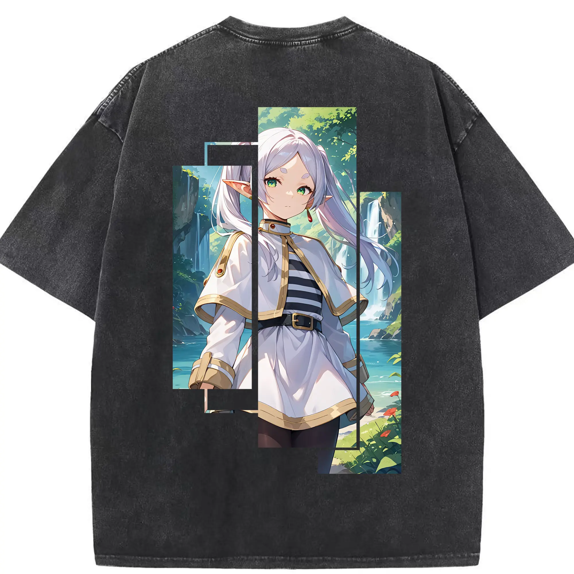 葬送のフリーレン（Frieren） グッズ,フリーレン（Frieren） - 綿100％ ヴィンテージ風 半袖Tシャツ ・ 背面プリント ・ 柔らか肌触り ・ 通気性 快適 ・ スポーツ カジュアル 外出用