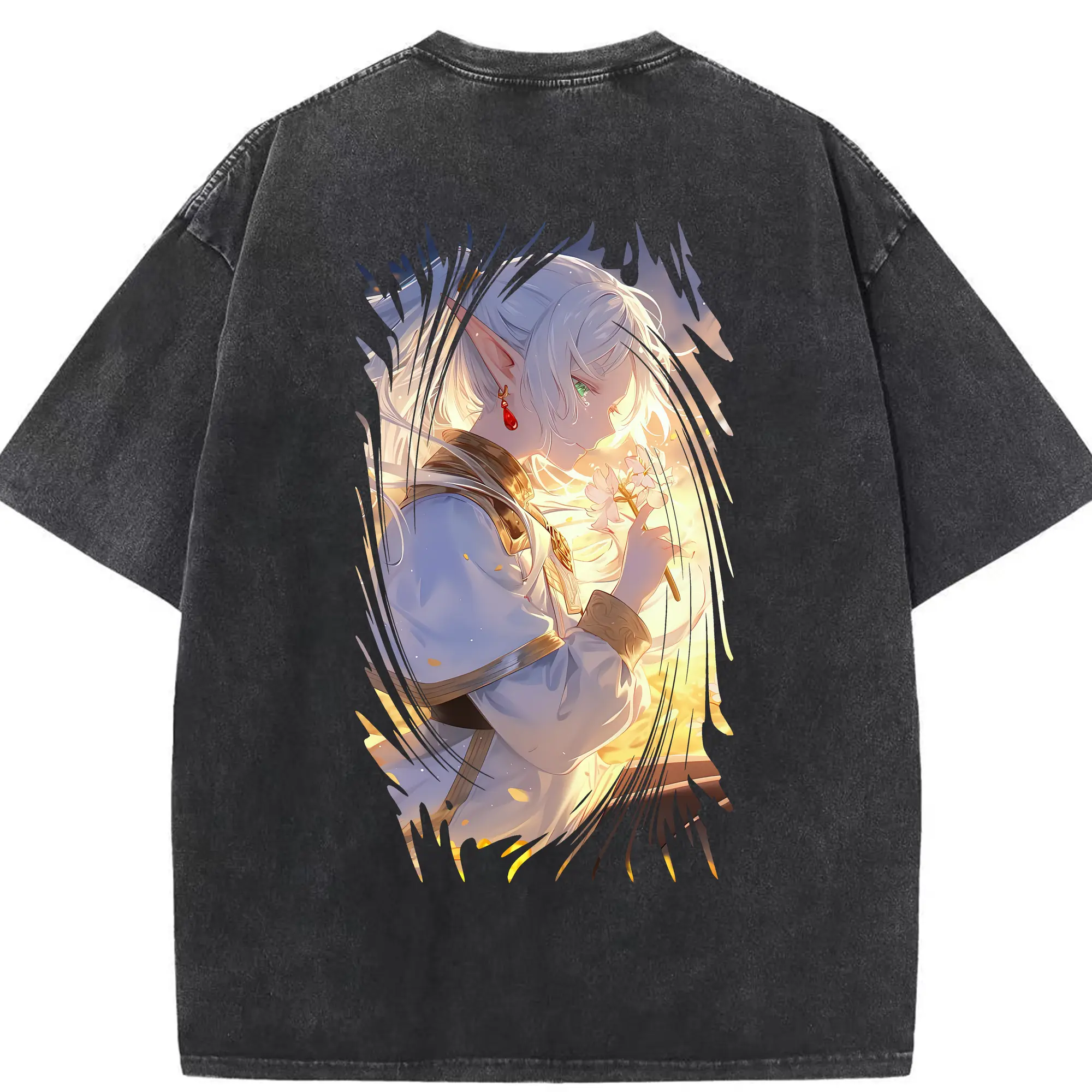 葬送のフリーレン（Frieren） グッズ,フリーレン（Frieren） - 綿100％ ヴィンテージ風 半袖Tシャツ ・ 背面プリント ・ 柔らか肌触り ・ 通気性 快適 ・ スポーツ カジュアル 外出用